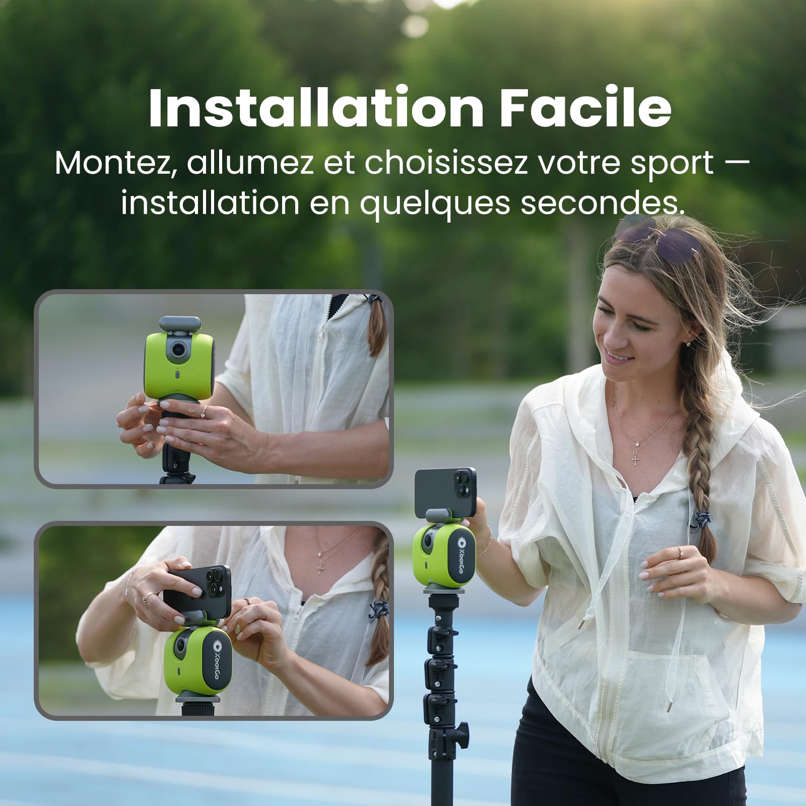 XbotGo Chameleon Caméra d'action Sport 4K 60FPS - SuiviFootball & Enregistrement Basket pour Sports Collectifs, Diffusion Live, Installation Facile, Compatible iOS & Android (Graphite Lave)