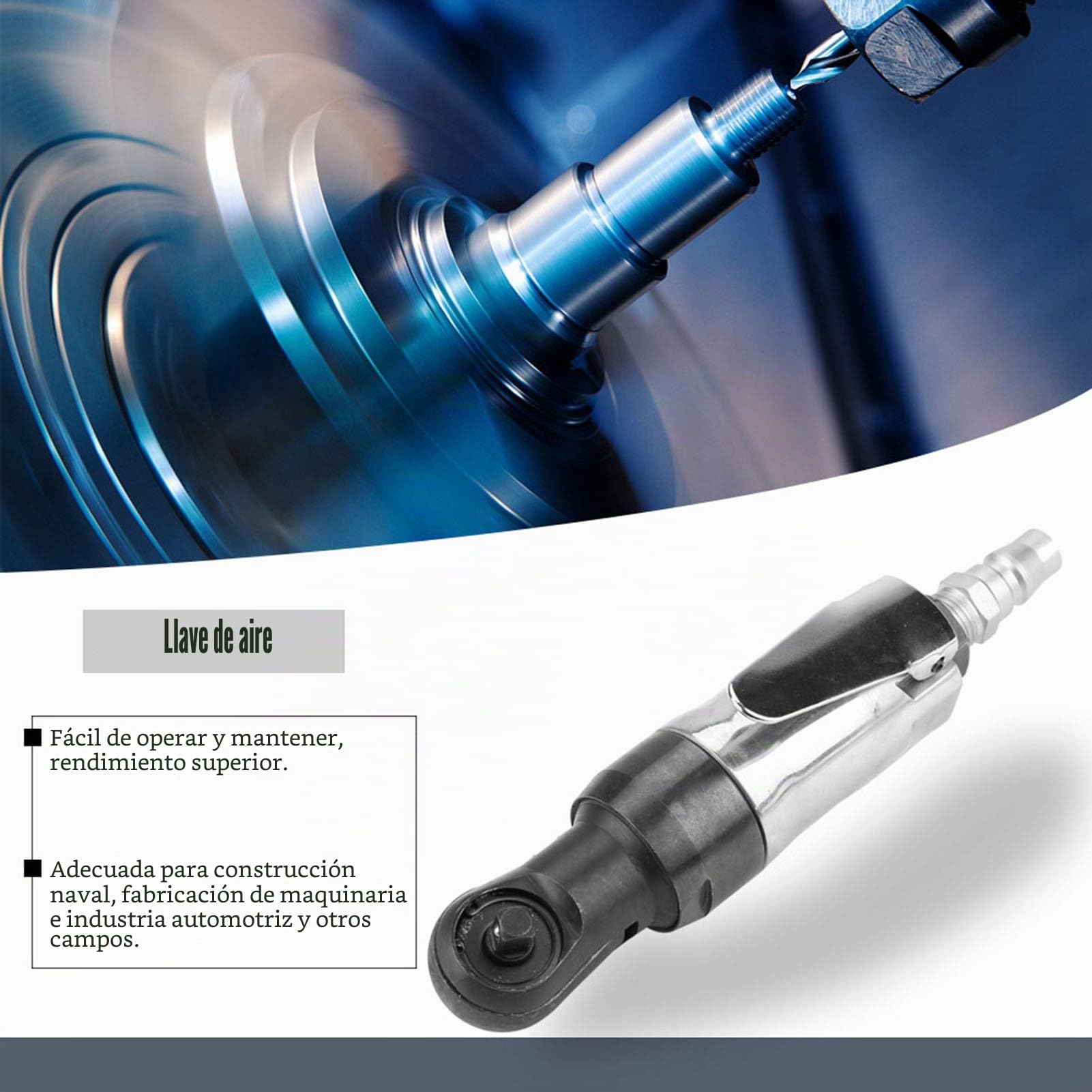 Llave de Carraca Neumática 1/4 Pulg. 3/8 Pulg. - Control de Palanca, Herramienta Profesional 300 Rpm, Agarre Cómodo (3/8)
