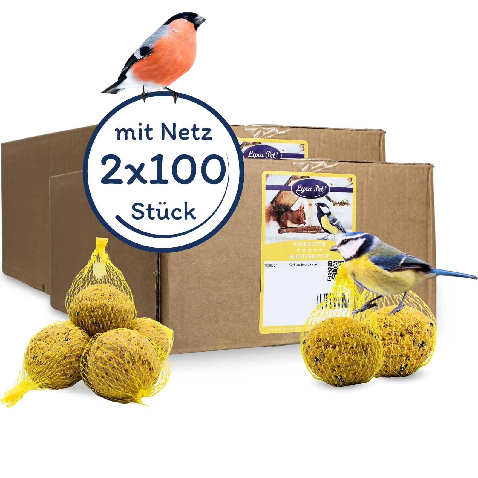 Lyra Pet® 2 x 100 Meisenknödel im Netz à 90 g = 18 kg Vogelfutter Wildvögel | Ganzjähriger Energiespender - Nährstoffreiches Wildvogelfutter - Fettfutter für Sommer & Winter - Mit Netz zum Aufhängen