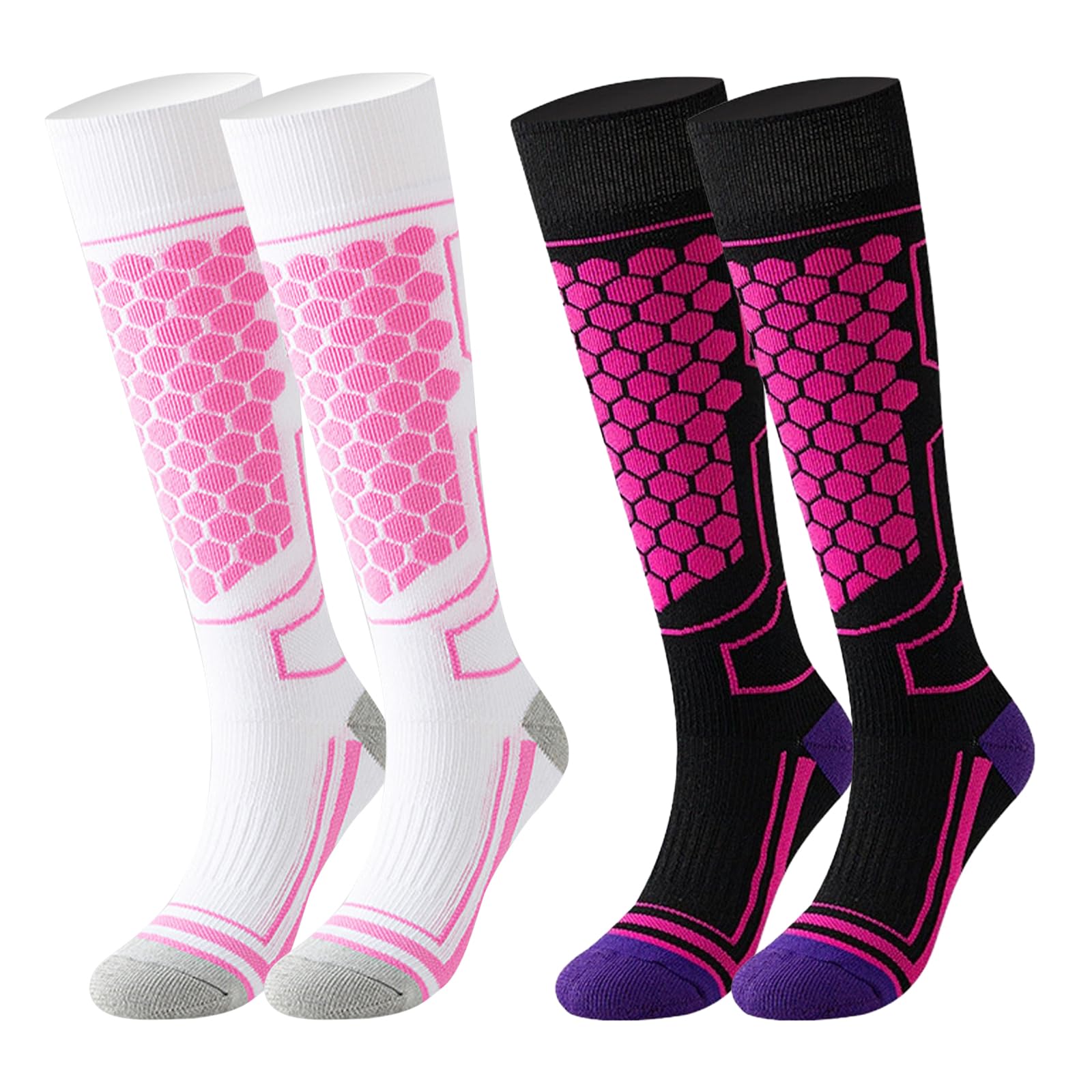 Amoturuxient Women's 5398587140000 2 Pairs Ski Socks 4–7, Thermal Ski Socks For ,Knee High Welly Socks For Cold Weather Outdoors Activities Skiing, Snowboarding, Hiking, Cycling (2)