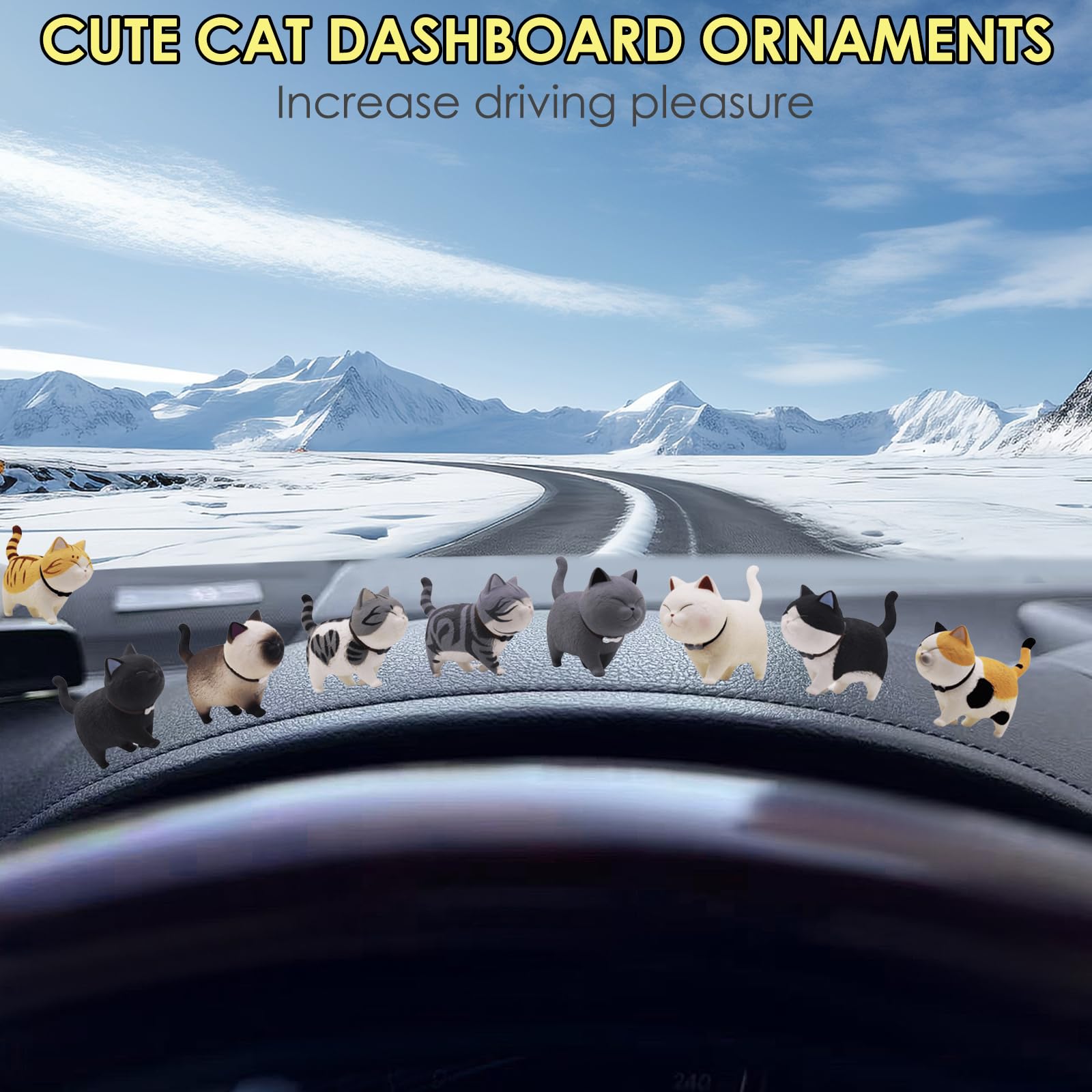 5PCS Black Cat Car Decor – Cute Dashboard & Rearview Mirror Ornaments With Glue Dots, Funny Interior Accessories