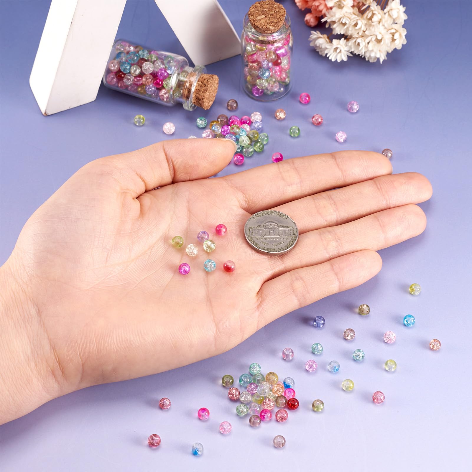 500pcs Crackle Glass Beads - 6-7mm Round Colorful Loose Beads For Jewelry Making & Crafts