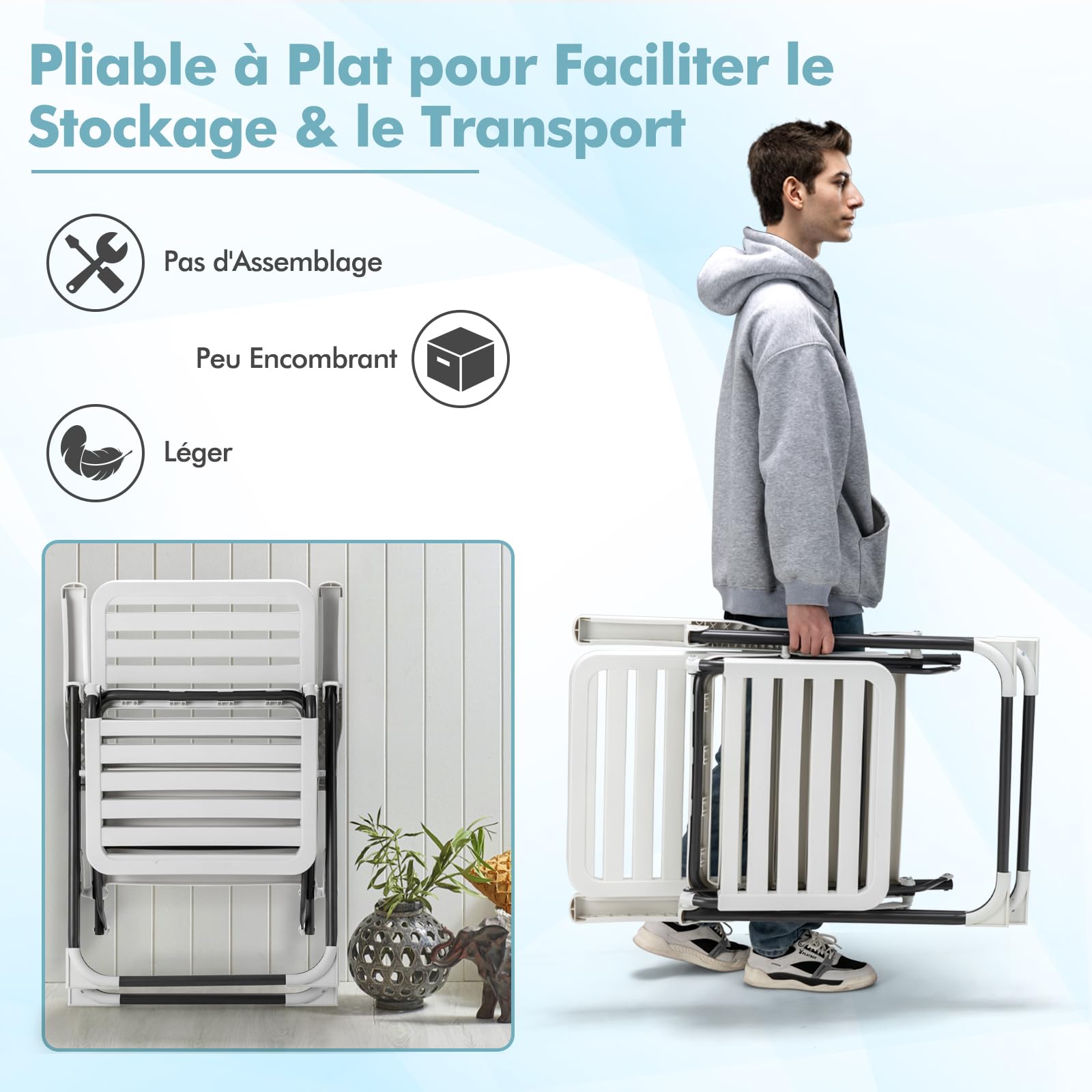GOPLUS - Silla de relajación plegable, chaise longue con respaldo y reposapiés ajustables de 7 posiciones, sillón reclinable resistente a las inclemencias del tiempo, para terraza, jardín, piscina,