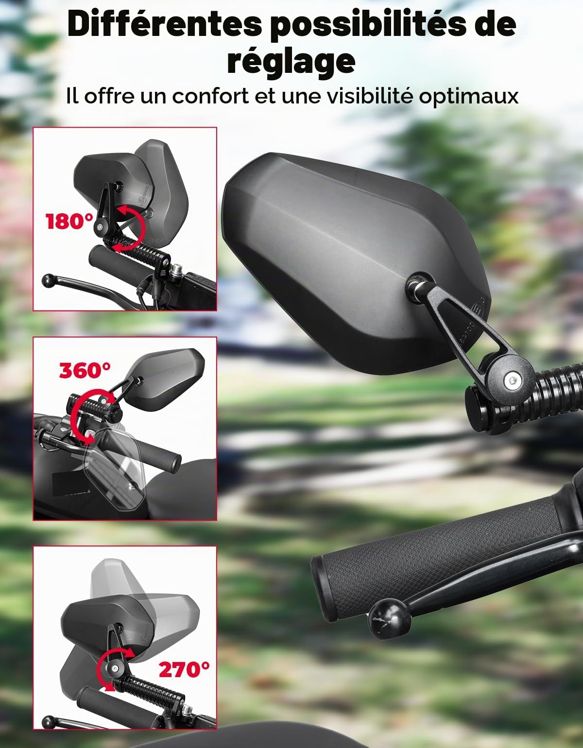 KEMIMOTO E9 Rétroviseurs Moto Homologués avec Extension CNC, Rétroviseur Universel M10, Compatibles avec les Cruisers et les Motos Route