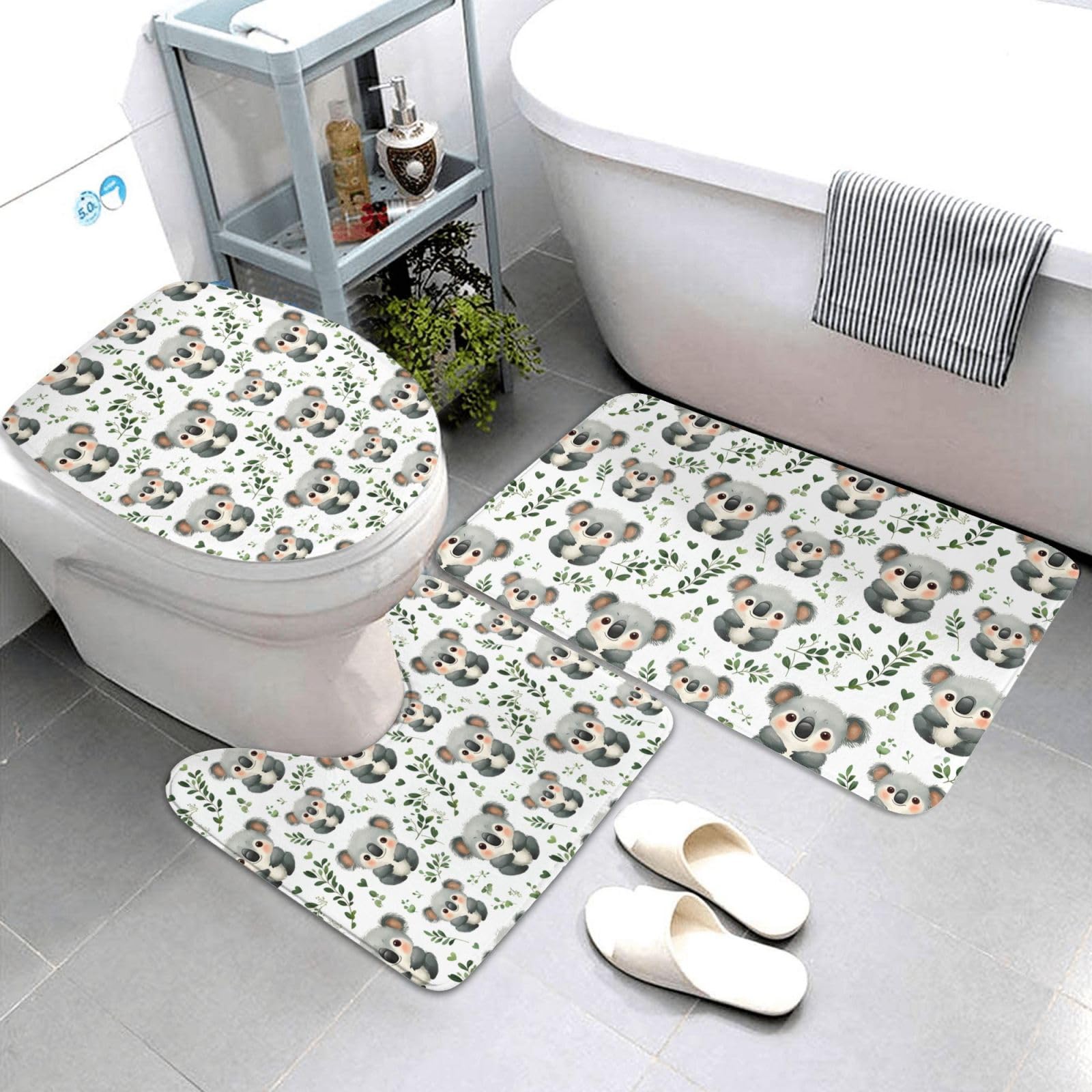 Tapis de salle de bain lavable pour sol sec et abattant toilette