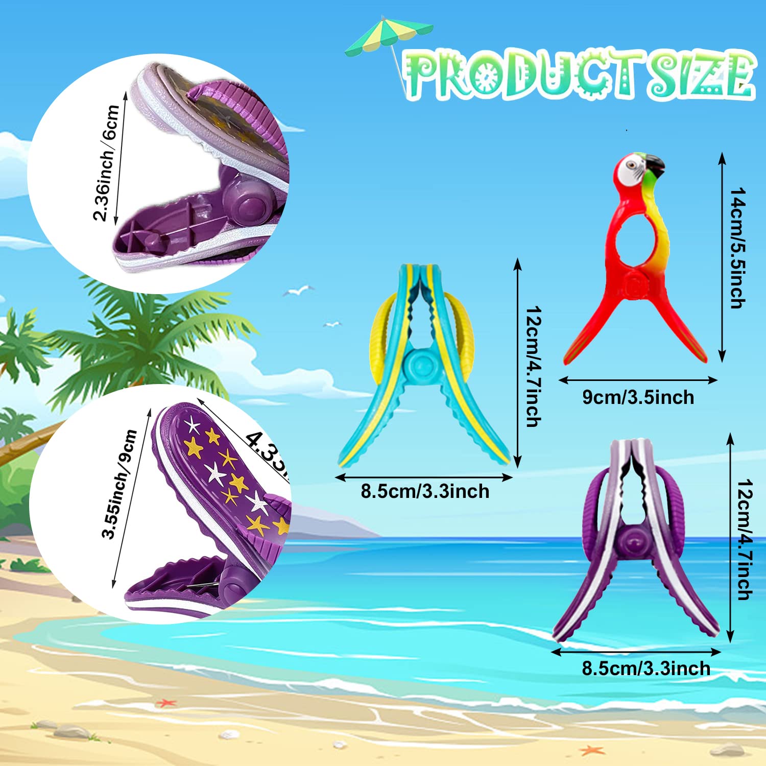 RTRTGS clip per asciugamani da spiaggia, 6 Pezzi Mollette da Bucato Antivento, mollette per asciugamani da spiaggia, grandi mollette per Telo Mare asciugamani per lettini da sole per vacanze piscina