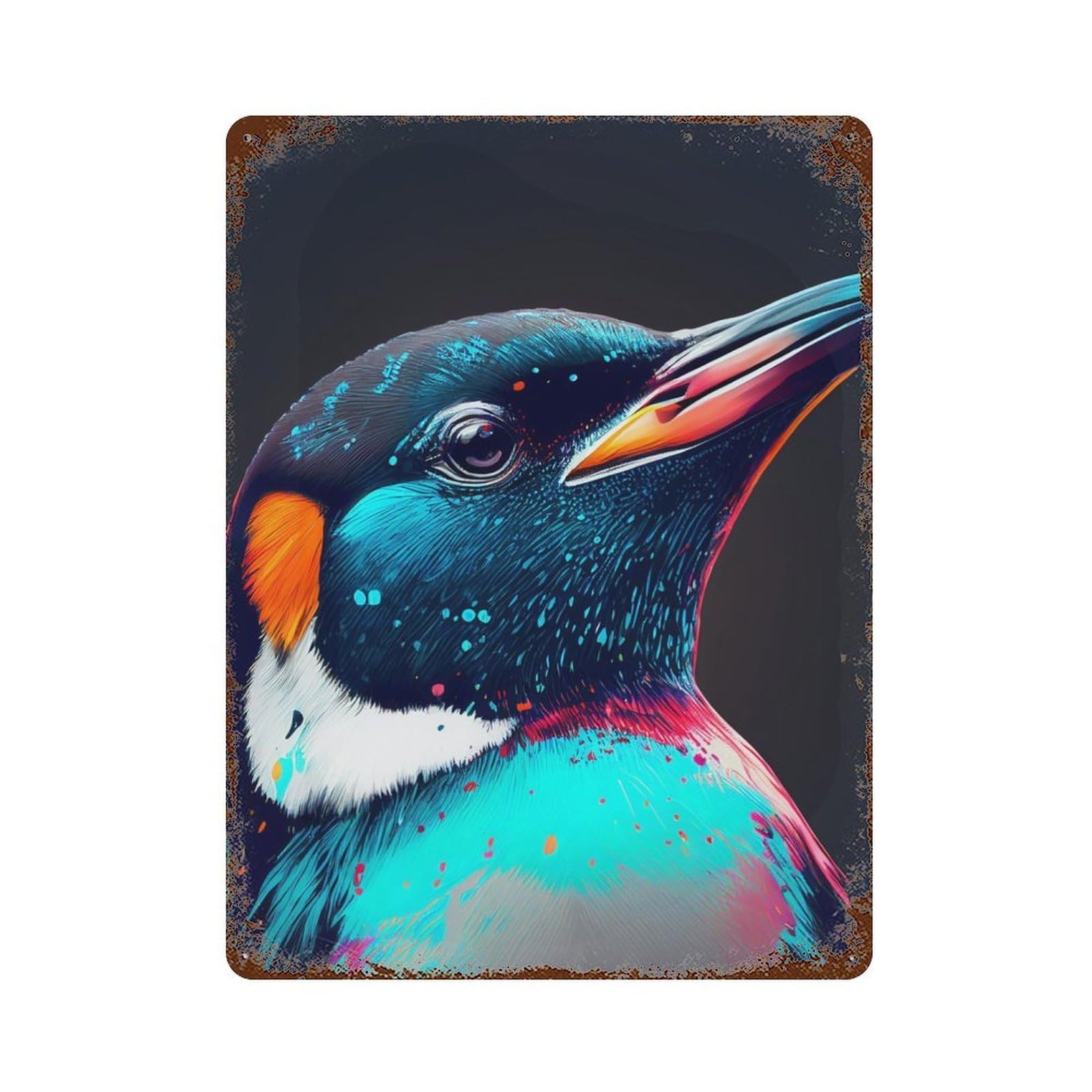 Penguin Animal Colorful Decorative Tin Sign 15.7"x11.8", for Bistro, Counter And Cafe Decor, Retro Wall Decor