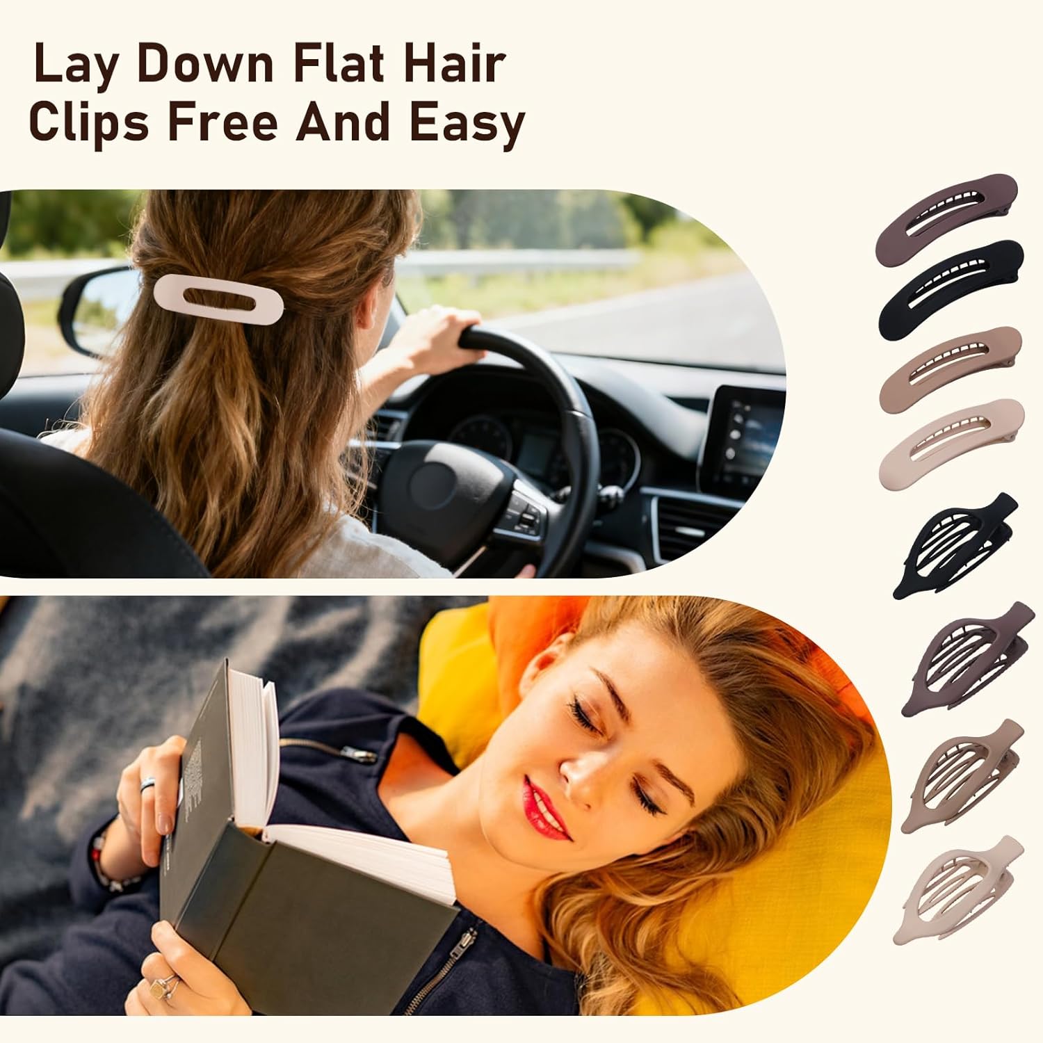 8 Pack Flat Hair Clips for Women – Matte Neutral Claw Clips & Flat Hair Pins Barrettes Set in Black, Blonde,Light Brown & Dark Brown for Thick & Thin Hair - Image 5