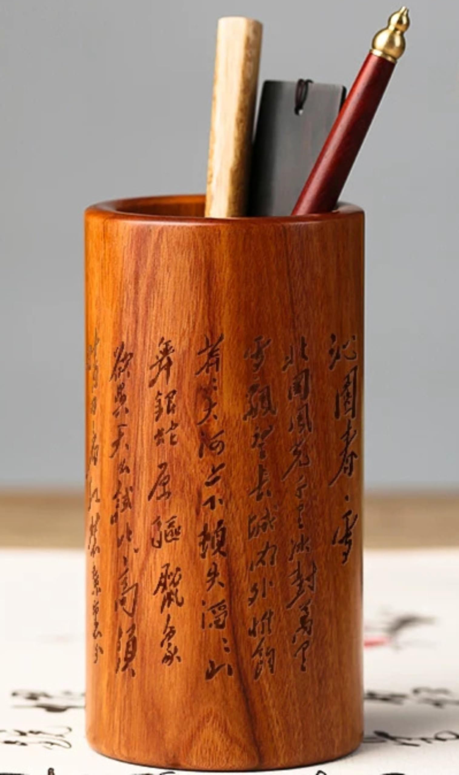 Portapenne in legno massello stile cinese, 14,6 cm 14,5 cm, portapenne Mao da tavolo per ufficio ornamento domestico