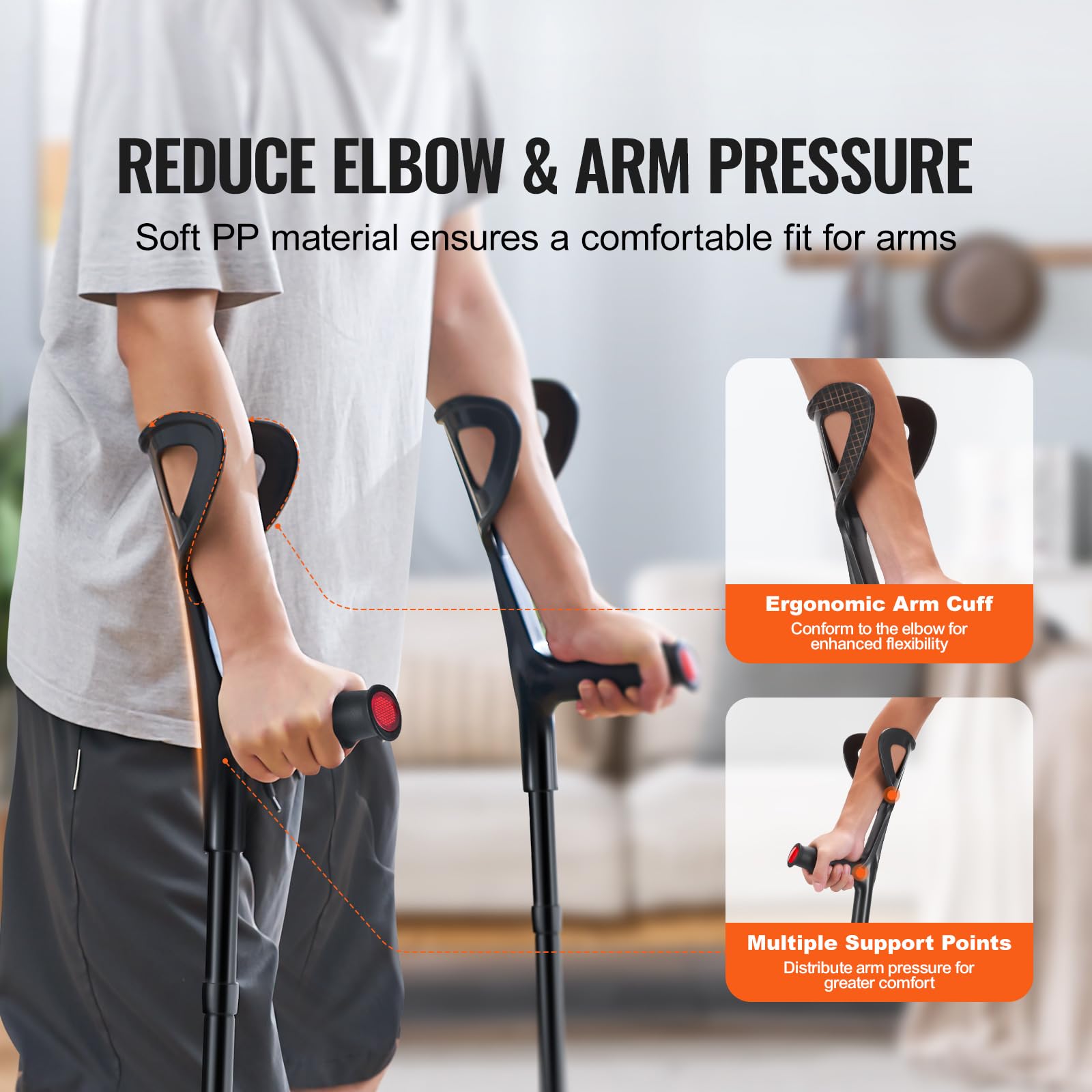 Happybuy Forearm Crutches for Adults,Folding walking Forearm Crutches with 10-Level Adjustable Height,Lightweight Aluminum Medical Crutches with Open Cuff for Leg Injury Surgery Disabled,1 Pair 350LBS