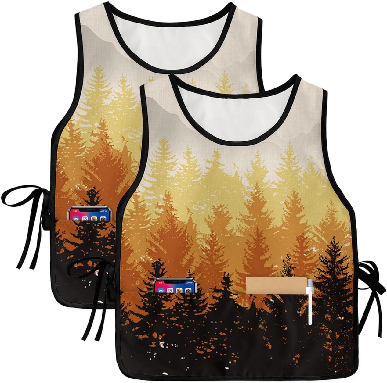 Double Love Fall Gnomes Cobbler Aprons with 2 Pockets for Women Men, Thanksgiving Harvest Pumpkins Leopard Print