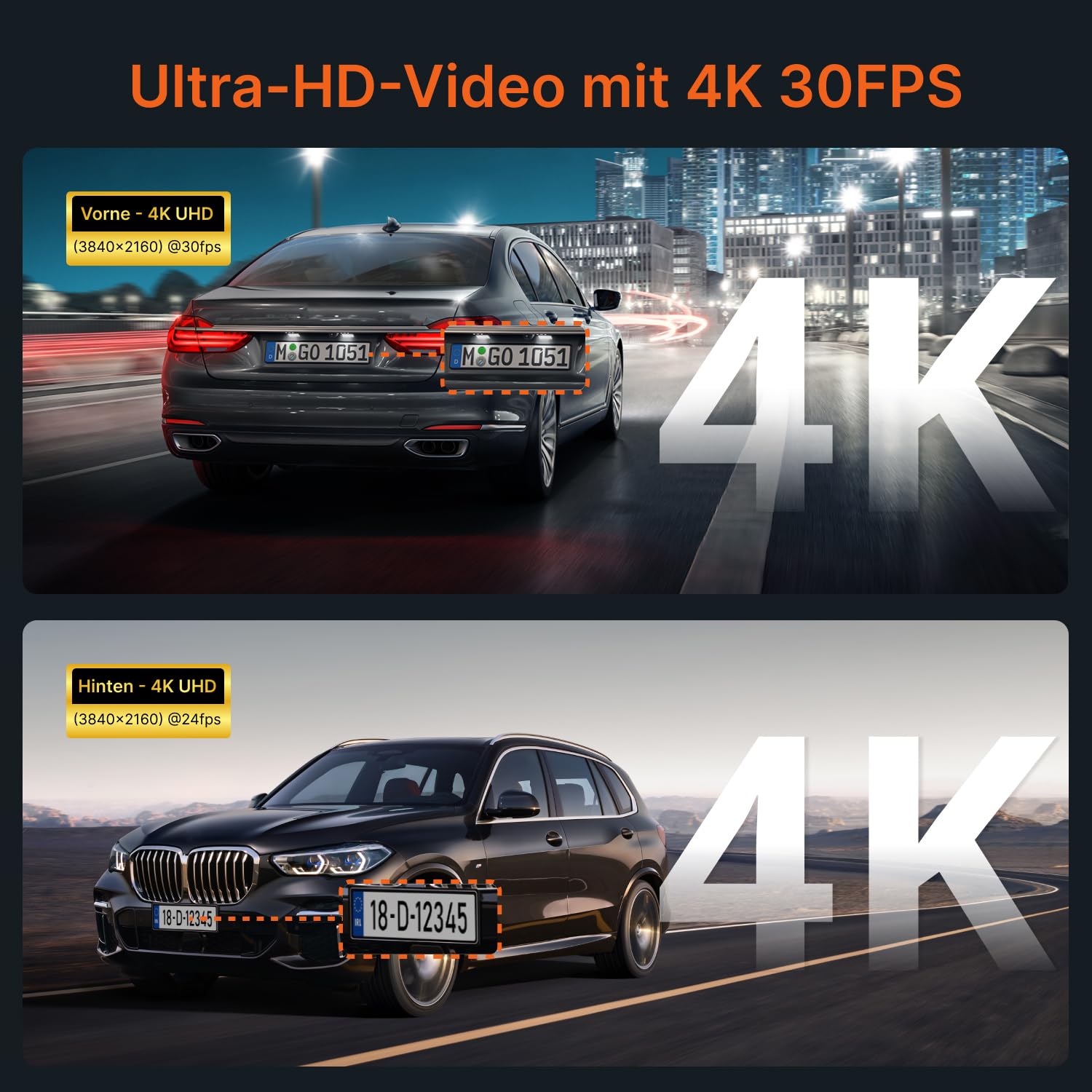 Miofive 4K/4K Dashcam Auto Vorne Hinten, GPS, 5.8GHz Wi-Fi, Dual Auto Kamera mit Nachtsicht, kostenlose 64-GB-Karte, 3-Zoll-IPS-Display,Loop-Aufnahme, HDR, APP Steuerung, Support 512GB Max
