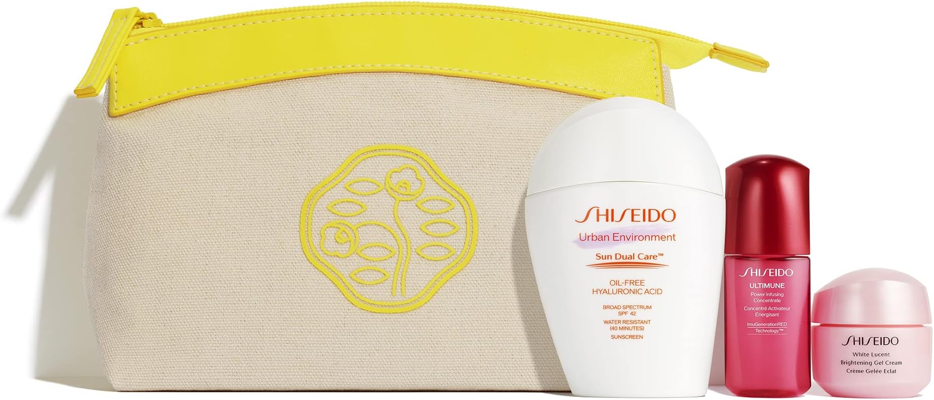 Shiseido Urban Environment Everyday Sun Protection Set - Includes Urban Environment Sunscreen SPF 42 (50 mL), Ultimune Power Infusing Serum (10 mL), White Lucent Gel Cream (50 mL) & Reusable Pouch