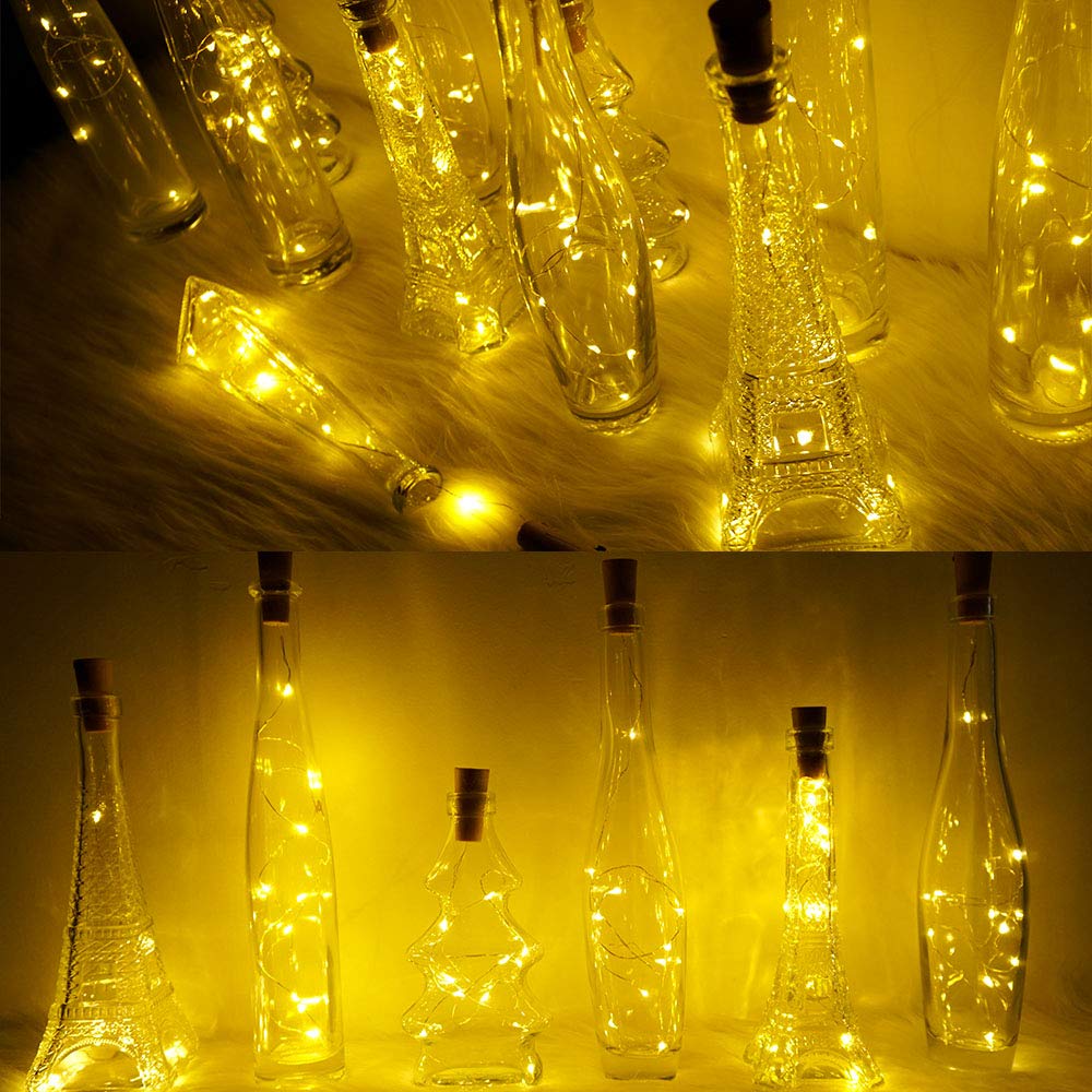 SunKite Wine Bottle String Lights with Cork,18 Pack 20 LED Warm White Mini Silver Copper Wire Fairy Lights Fit DIY Party Wedding Table Centerpieces Decor (Warm White)
