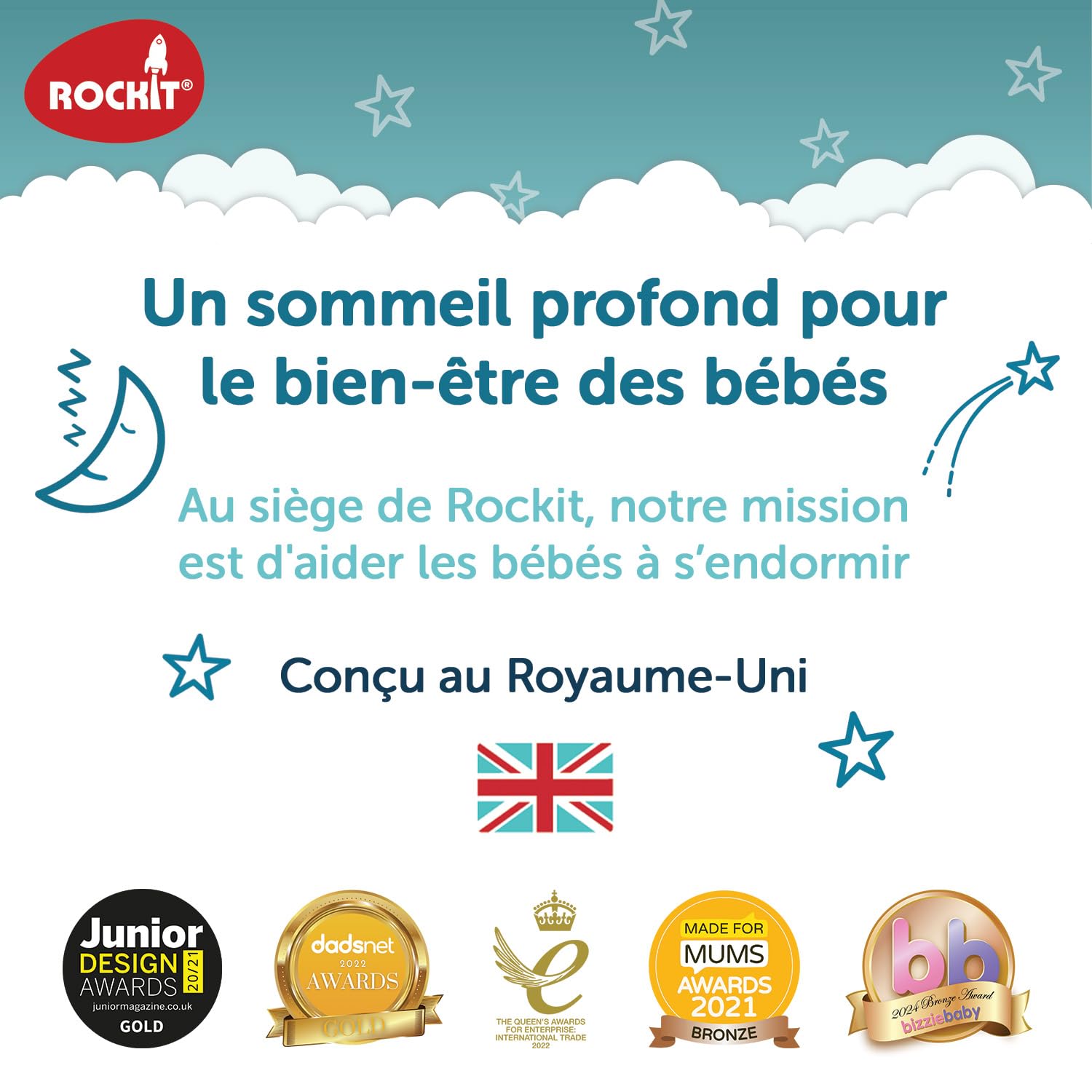 Zed par Rockit - Aide Votre Bébé à s’Endormir, 6 Modes de Vibration, Fonctionne sur Tout Matelas, Aide au Sommeil de Bébé pour Berceaux, Couffins, Landaus, Panier Moïse, Lits Bébé Dès la Naissance