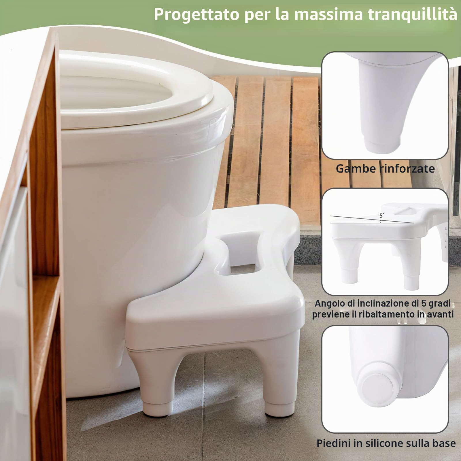 PAVSTINE Sgabello WC Altezza Regolabile, Poggiapiedi Defecare Ergonomico, Sgabellino da Toilette per Alleviare Emorroidi, Stitichezza, L'Intestino, Sgabello Bagno per Adulti, Bambini, Bianco