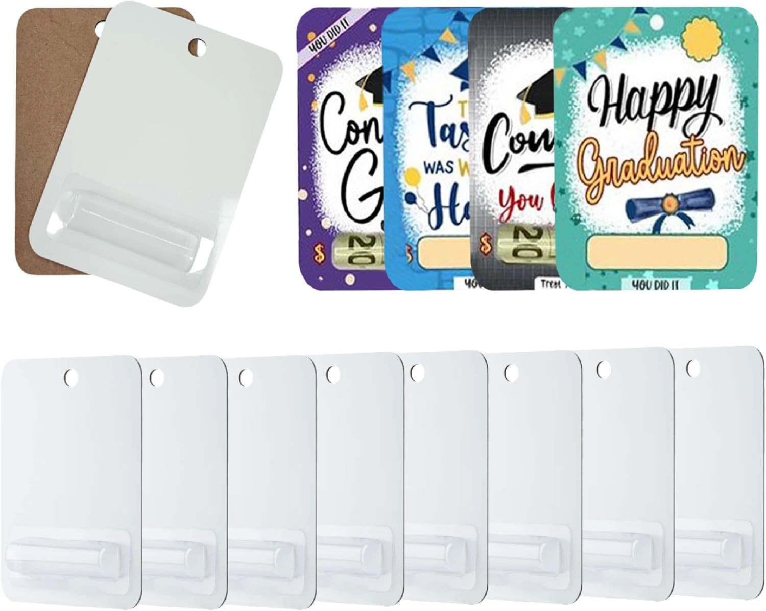 Sublimation Money Card Blanks Father's Day Money Gift Card Holder with Lip Balm Pouches,Lipstick Pouches with Adhesive,Printable MDF Hard Board for DIY Crafts Making for Birthdays Graduation (12PCS)