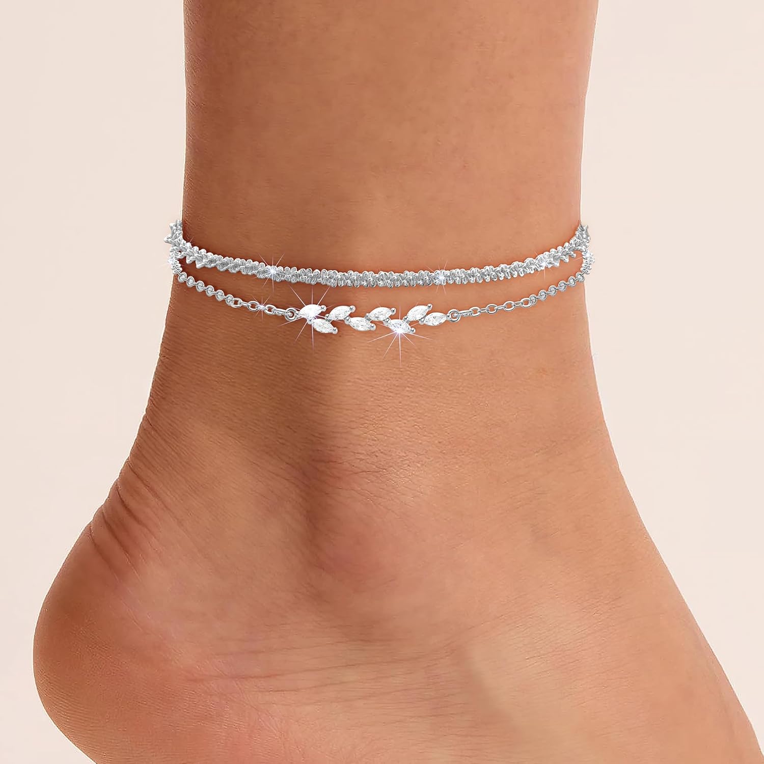 Gold Ankle Bracelets for Women,14k Gold/Silver Plated Cz Pendant Layered Anklets,Waterproof No Tarnish Beach Jewelry Valentine'S Day Gifts - Image 3