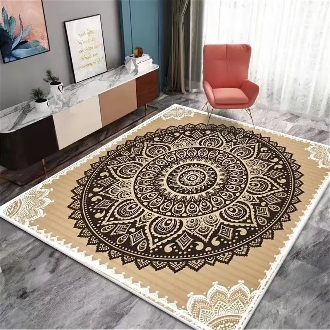 Tapis de salon jaune 60x120cm floral vintage : le paillasson intérieur extra fin idéal