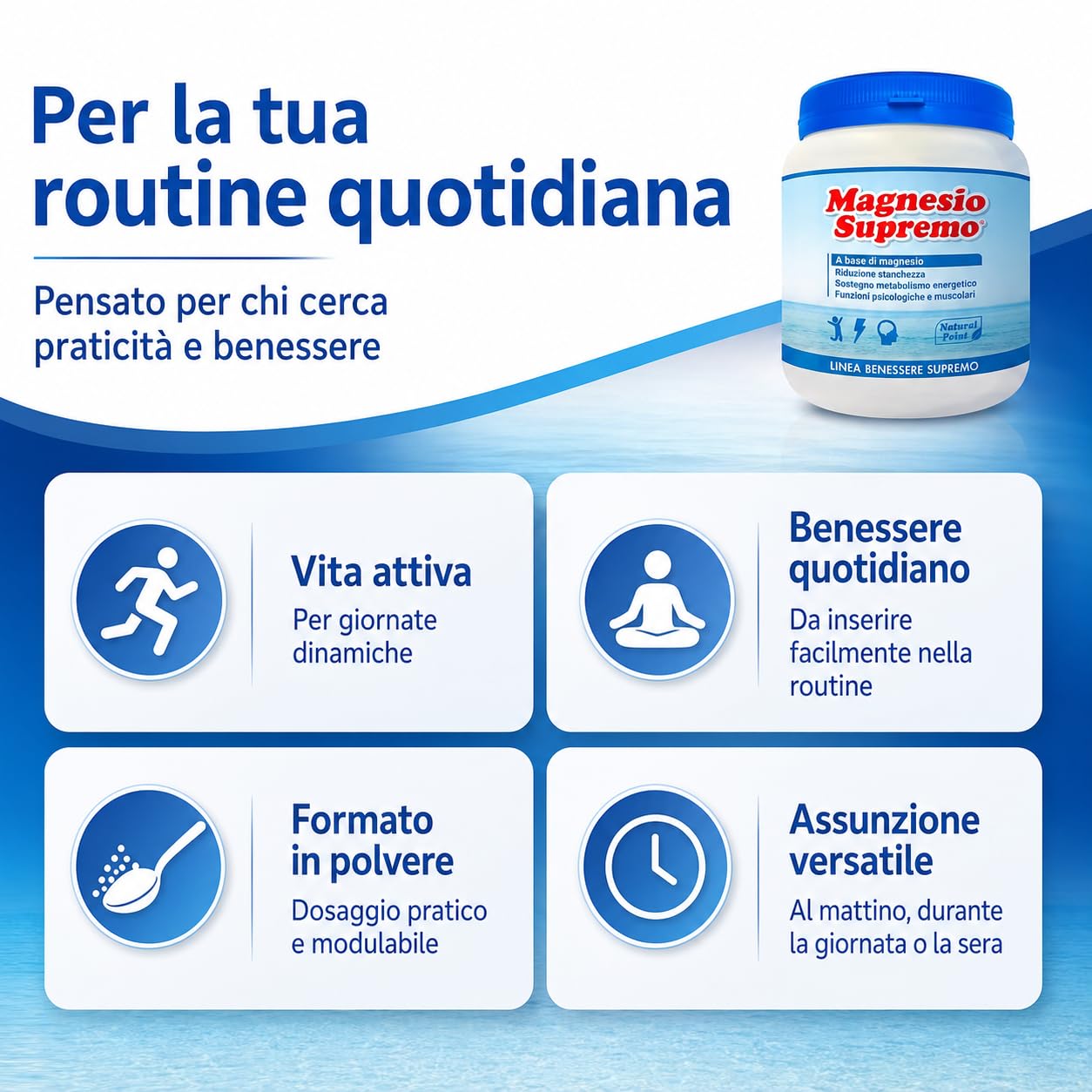 Natural Point Magnesio Supremo 2 Confezioni da 300 g – Riduce Stress, Stanchezza e Affaticamento, Supporta Muscoli e Sistema Nervoso, Benessere Quotidiano, Integratore Alimentare in Polvere Solubile