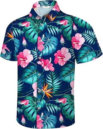 Hawaiian Shirt for Men Tropical Shirts Summer Beach Button Down Short Sleeve Luau Aloha Floral Cruise Vacation Outfit 2026