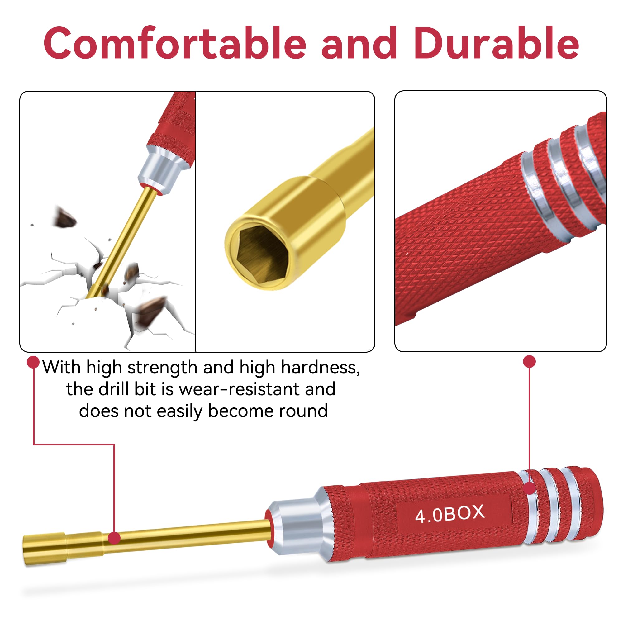 Craznick 7Pcs Metric Hex Nut Screwdriver Set 2.0 mm 2.5 mm 3.0 mm 3.5 mm 4.0 mm 4.5 mm 5.0 mm RC Tool Kit Socket Wrench for Axial SCX24 Wheel Attachment RC Models Car Boat Helicopter Quadcopter Red - Image 2