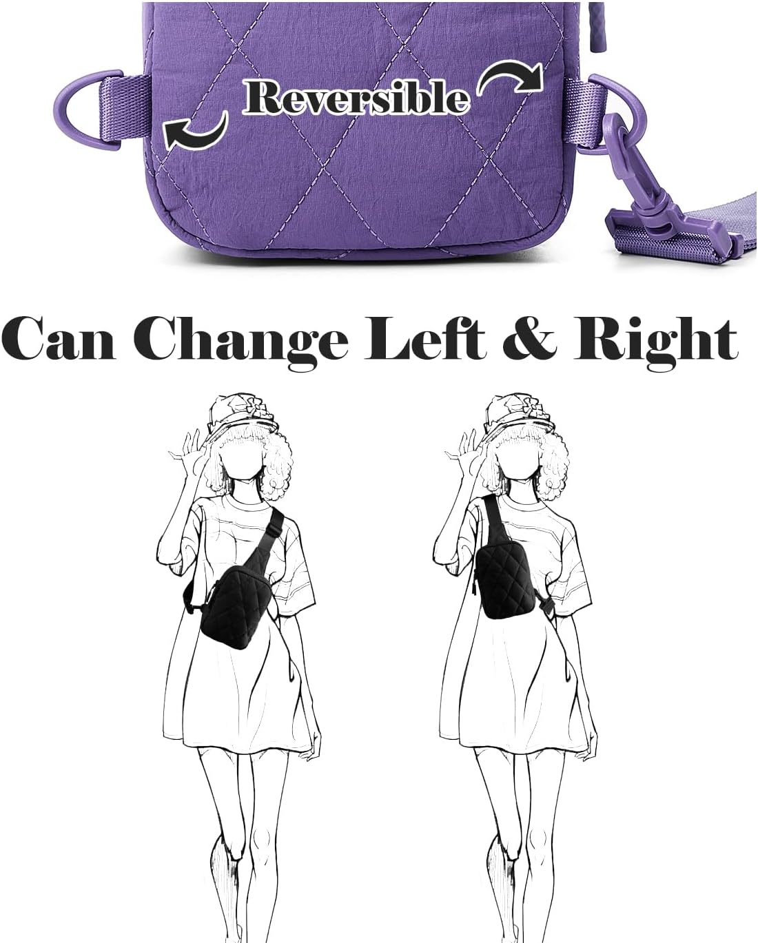 Quilted Puffer Sling Bag for Women Small Backpack Crossbody Chest Bag Fanny Packs Purses for Casual Traveling Hiking - Image 2