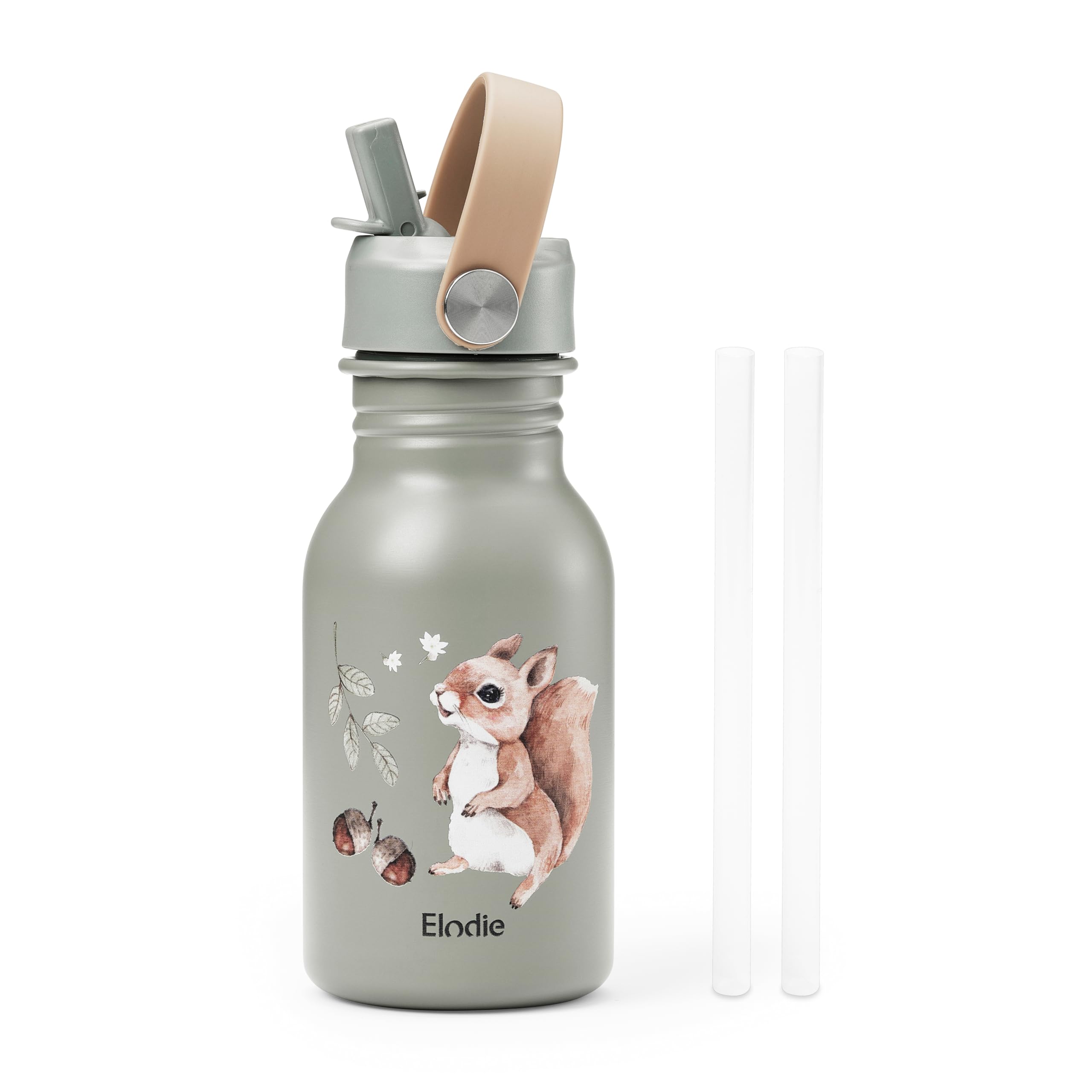 Elodie Details Gourde Enfant Inox, Bouchon Anti-Fuite avec Paille et Poignée pour Enfants, Facile à Ouvrir, Sans BPA, Facile à Nettoyer, Bouteille Idéal École & Activités, 350ML, Chipmunk Darling