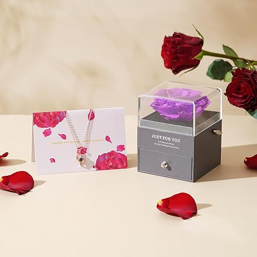 Miniatura 8 de Regalos de rosas preservadas para el cumpleaños de mamá – Caja de música de rosas reales para siempre para mujeres – Regalos de "You Are My Collar