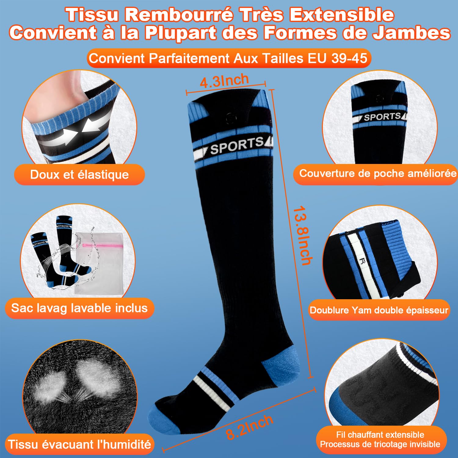 Chaussettes Chauffantes Homme Femme avec Télécommande APP Chauffe-Pieds,6000mAh Rechargeables Chaussettes Chaudes d'hiver en Coton
