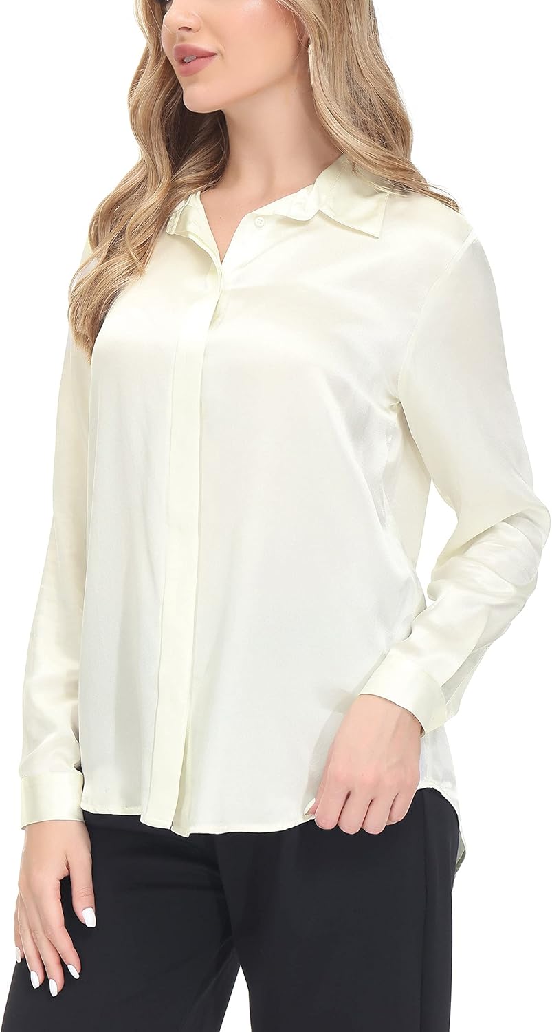 Women's Silk Blouse 100% Mulberry Silk Long Sleeves Shirt - Image 3