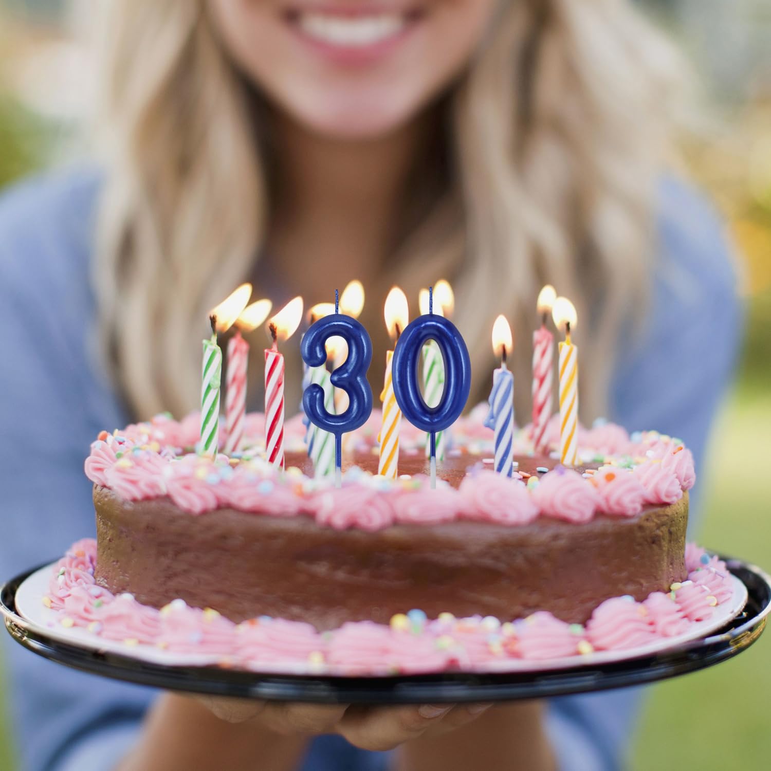 Nuanchu 30. Geburtstag Kerzen – 3D Diamant Form Nummer 30, 2 Stück, Für Kuchen & Party-Deko (Schwarz)