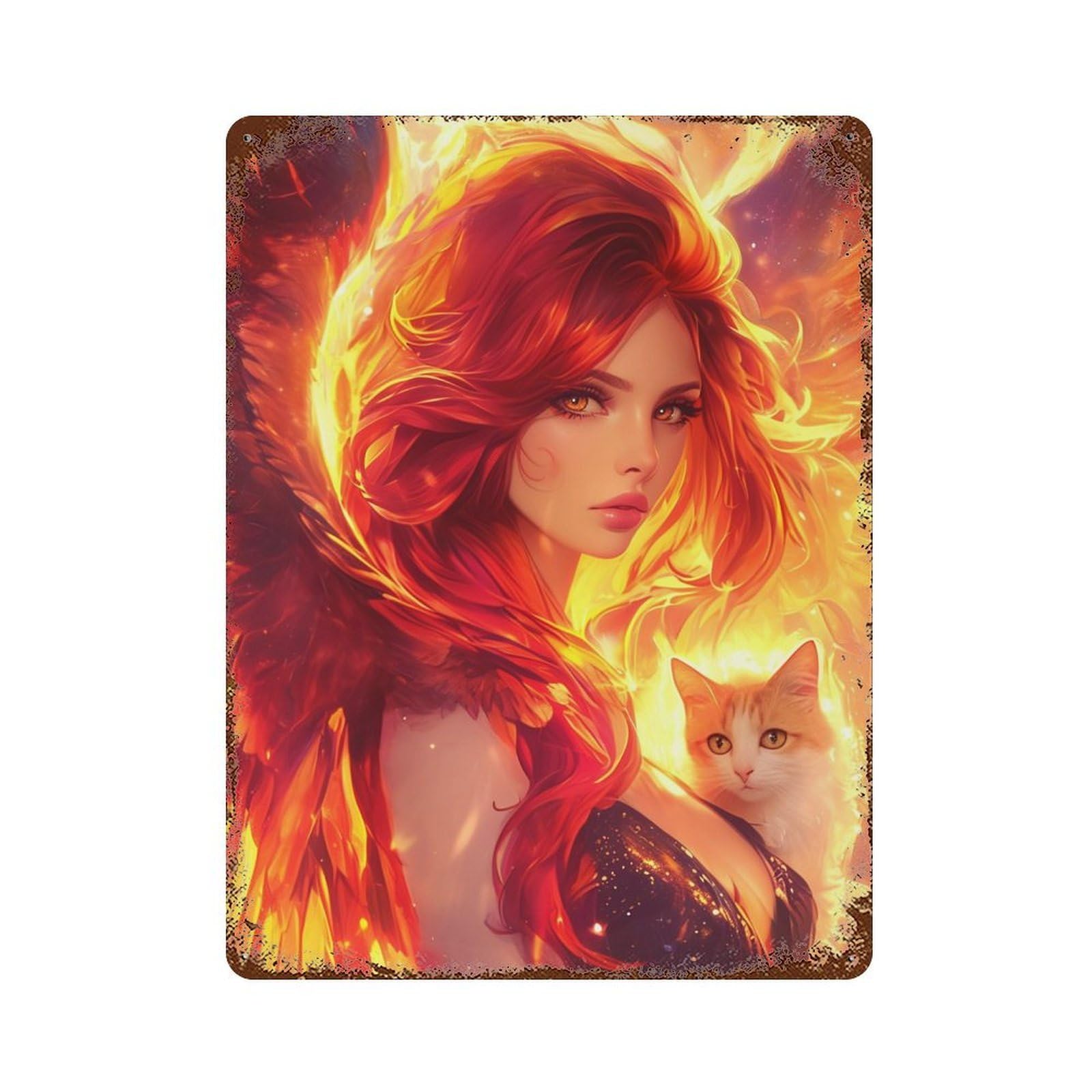 Rust Effect Phoenix Rising Fantasy Artwork Decorative Tin Sign 15.7"x11.8", Classic Wall Plaque for Pub, Kitchen And Man Cave Decor
