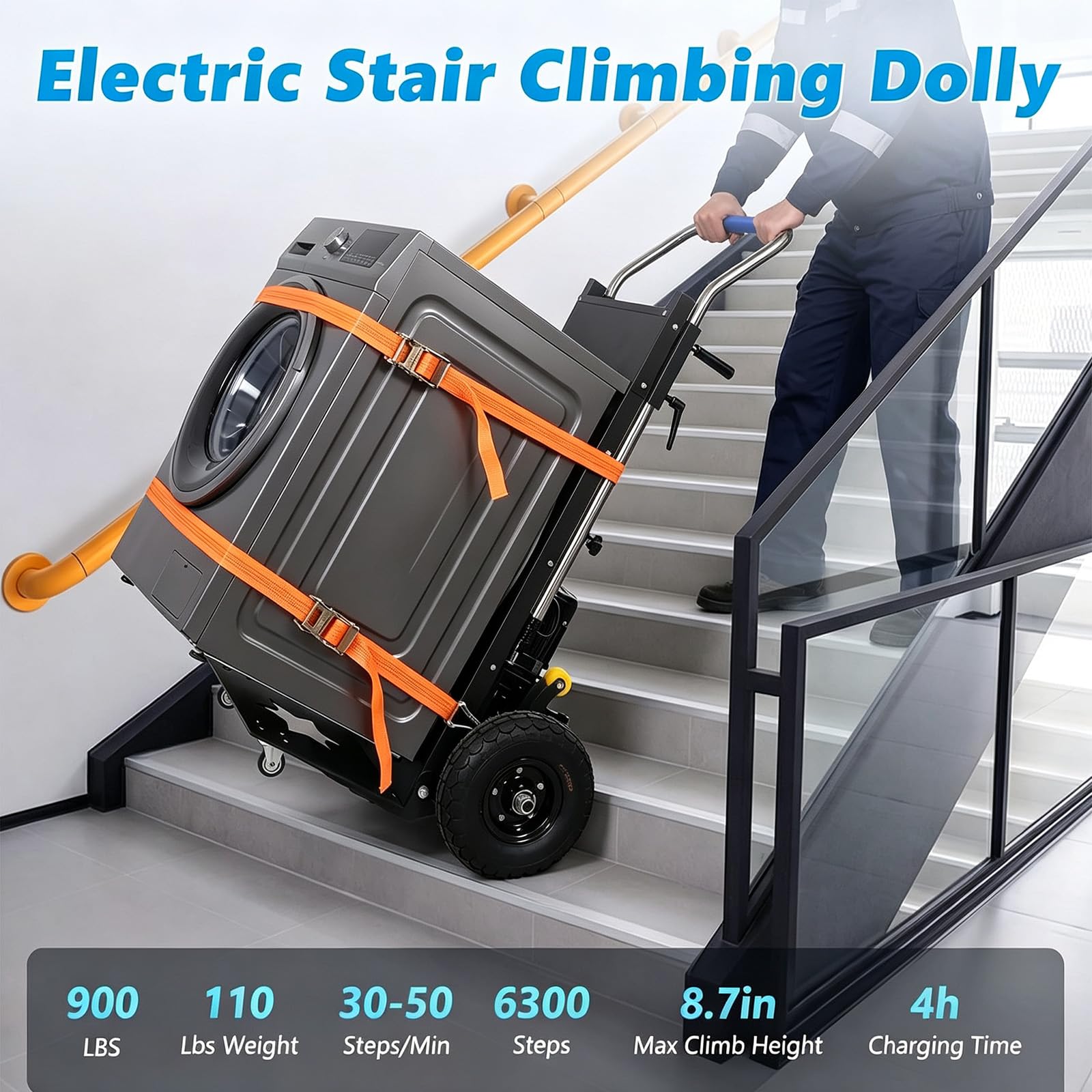 1500W Elektrischer Treppensteiger, Elektrische Sackkarre 500 Kg Tragkraft mit Bürstenloser Motor, Stair Climber mit Teleskopgriff Für Familienumzüge Lager,0