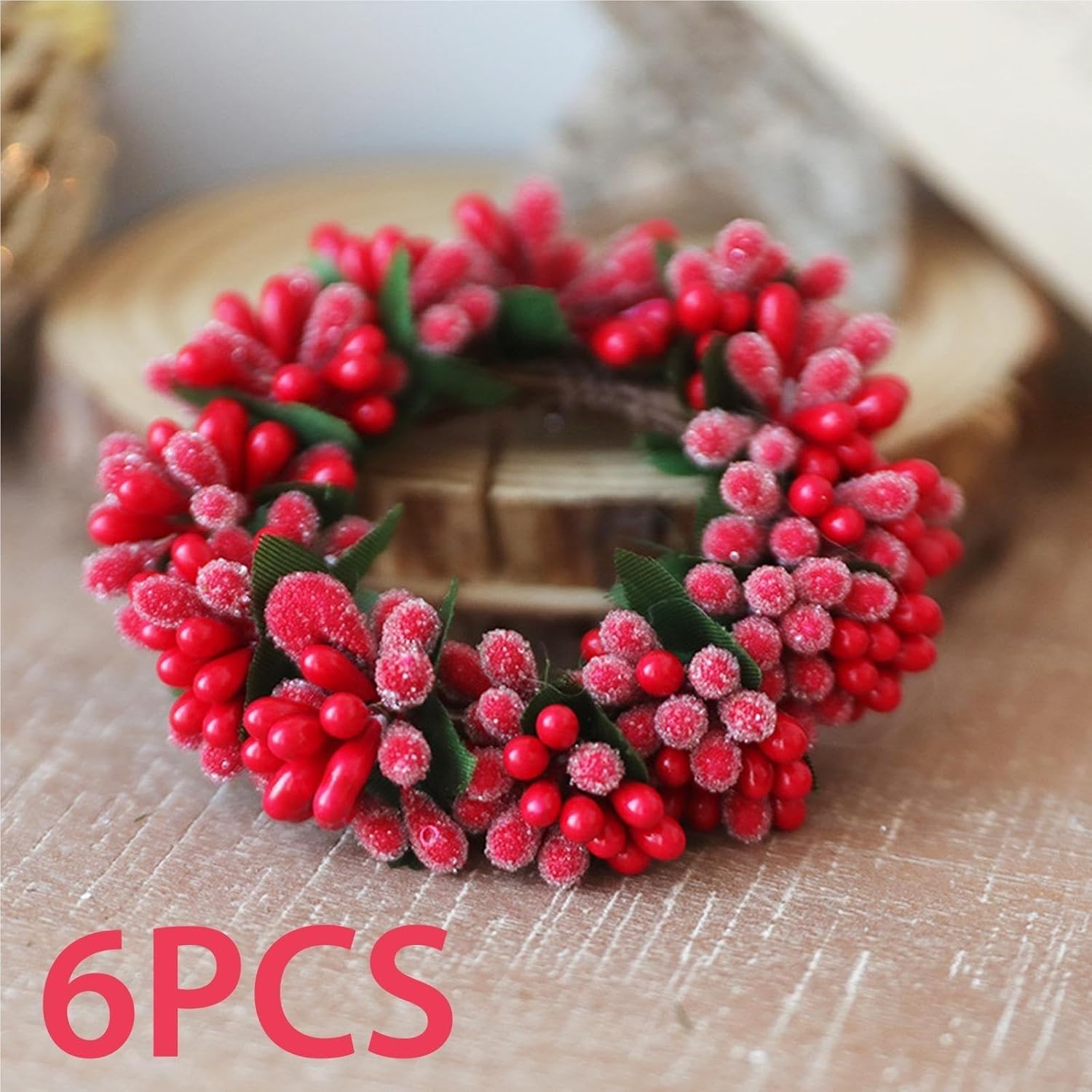 Candle Wreath 6Pcs Christmas Candle Ring Wreath, Pillar Candle Holder Small Wreath, for Valentine's Day Home Decor for Home Decorations