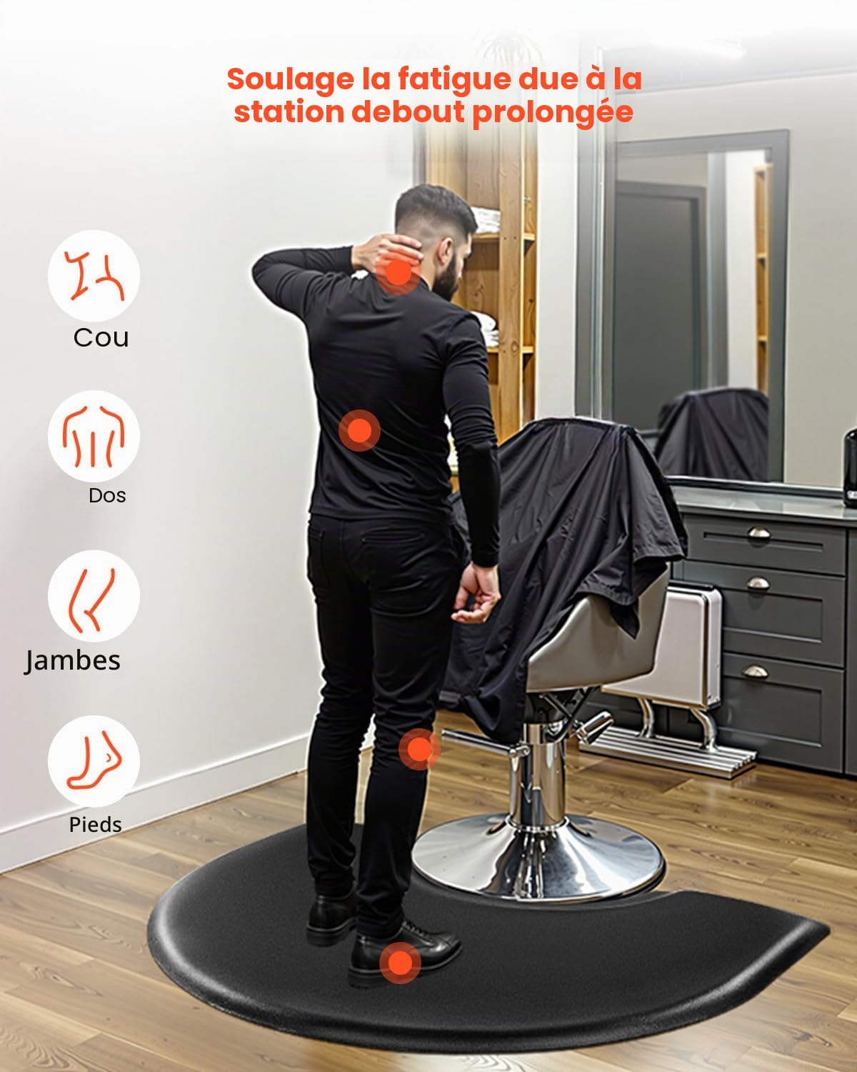 VEVOR Tapis de Chaise de Salon Coiffure, 1220x930x25 mm, Tapis de Sol Salon Coiffeur Anti-fatigue pour Base de Chaise Circulaire, avec Surface PVC, Facile à Nettoyer, Bords Biseautés Anti-trébuchement