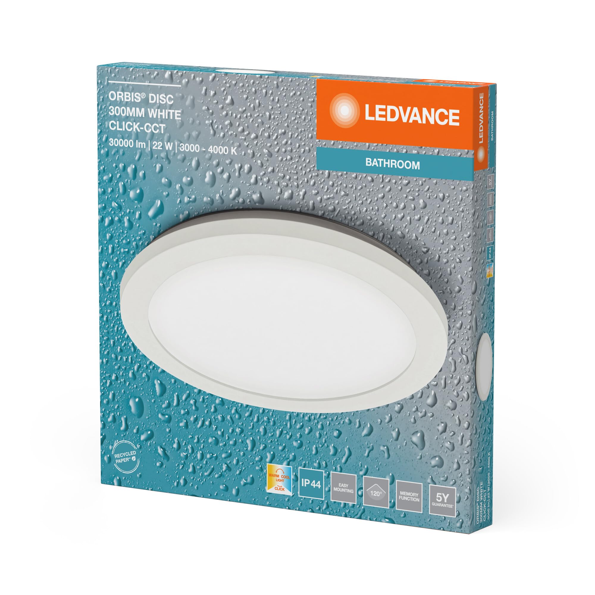 LEDVANCE ORBIS Disc applique LED 22W 1800lm 3000/4000K CCT réglable IP44 30cm