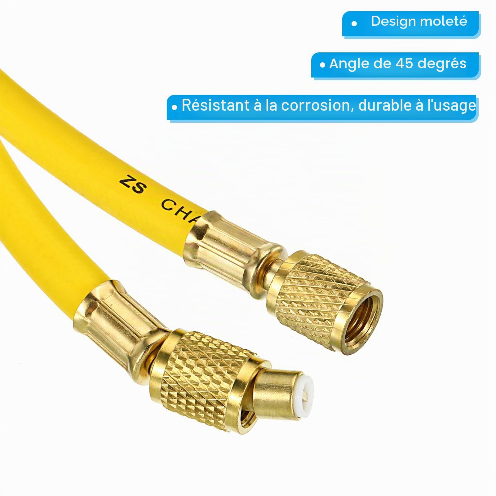PATIKIL 1/4 SAE refroidisseur Charge Tuyau, 8ft 500 PSI 2500 PSI Collecteur Jauge Tuyau avec Ca Adaptateurs pour Air Climatiseur HVAC Réfrigération, Jaune