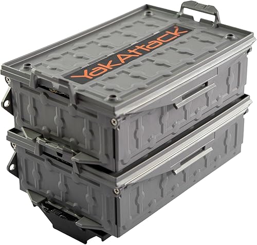Miniatura 32 de YakAttack TracPak - Kit combinado negro - 2 cajas de almacenamiento apilables para kayak con base de montaje en pista de liberación rápida Sistema