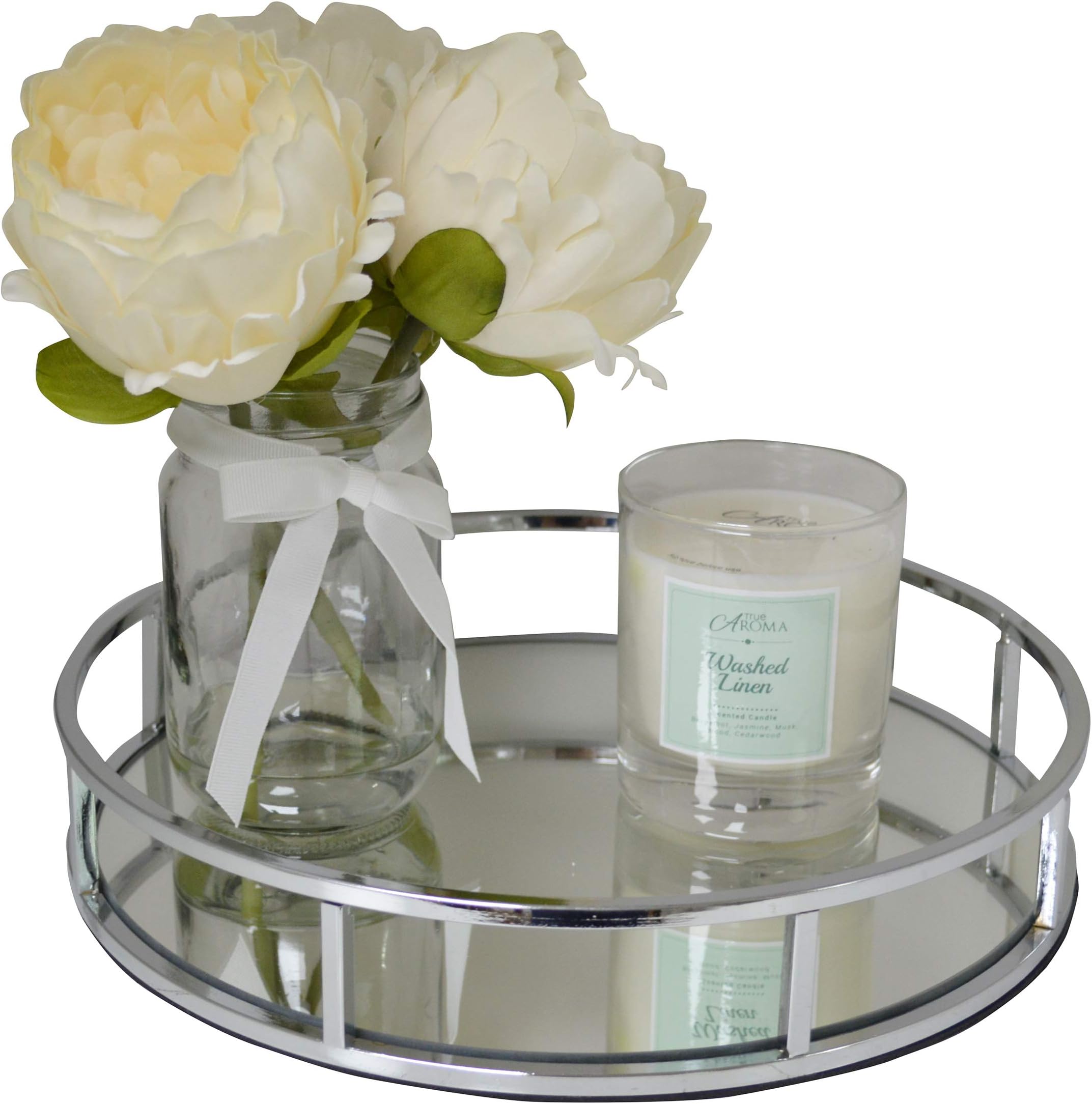 Maison Des Cadeaux New Decorative Gold and Silver Metal Serving/Dressing Table Trays With Mirror Glass Bases (AR15 SILVER temp)