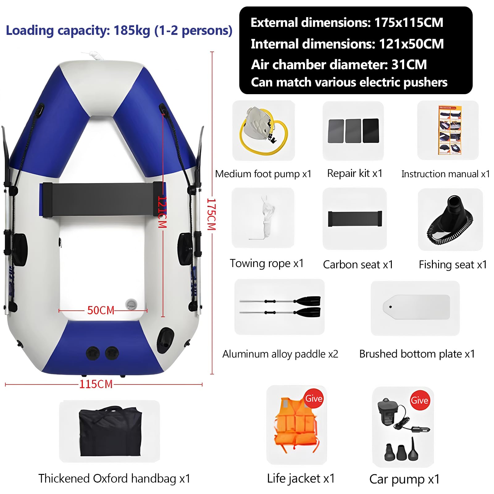 Bote Neumático Inflable, Bote Inflable - Balsa Portátil para Adultos, Kayak Inflable para Viajes En Río, Peso Máx 488Kg