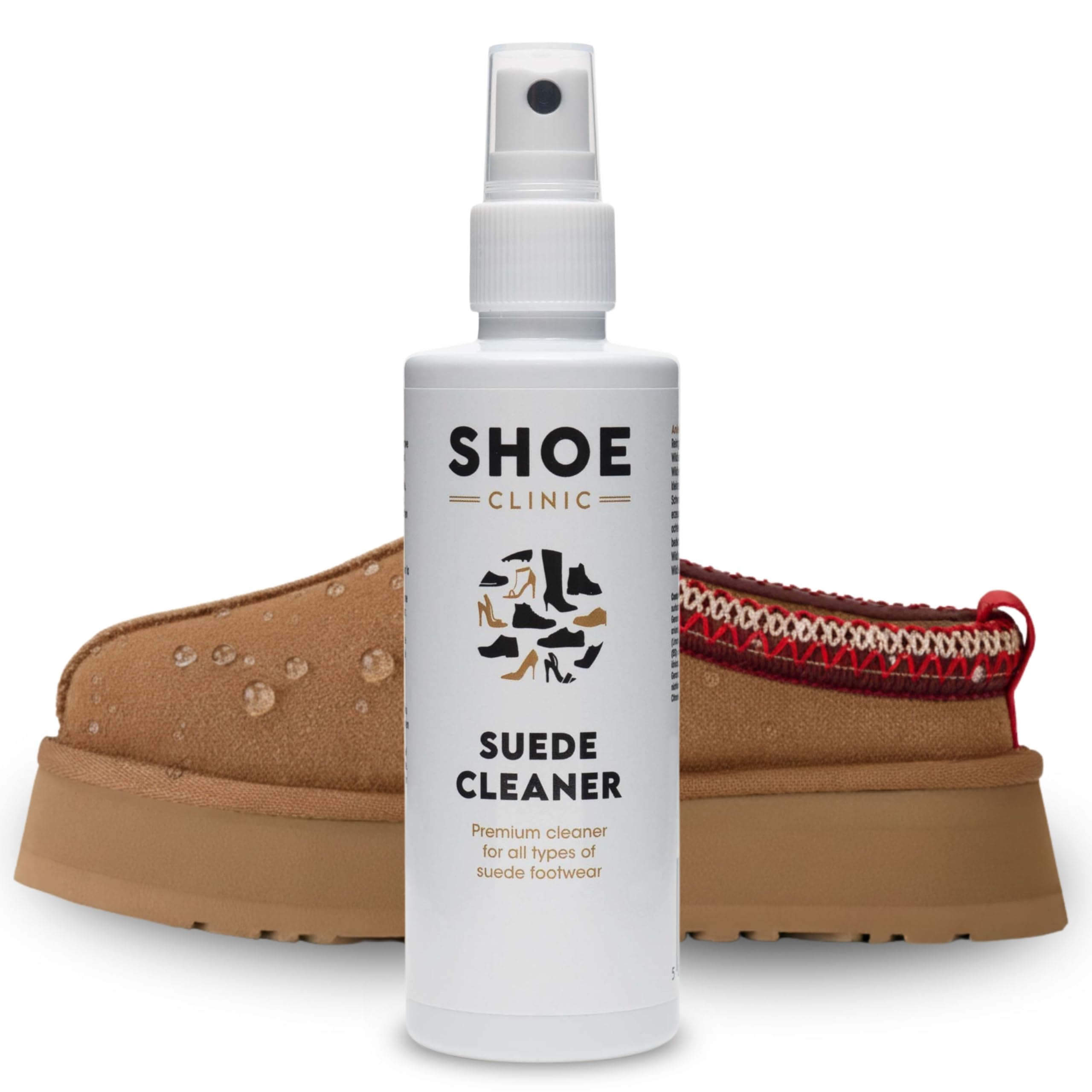 Shoe Clinic Środek do czyszczenia zamszu i zamszowy ochraniacz 125 ml | głębokie czyszczenie i ochrona | do stosowania na butach sukienkowych, trampkach, butach, obcasach, sandałach, Jasne, 125ml