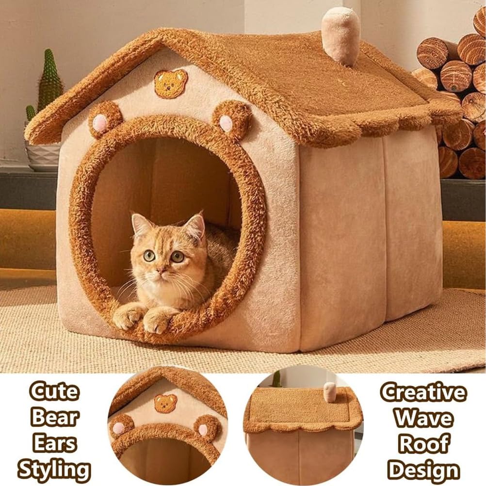 Cuccia per Gatti Chiusa per Gatti da Interno, Cuccia Calda E Accogliente per Gatti, Cuccia Pieghevole per Cani con Fodera Lavabile Rimovibile E Fondo Antiscivolo per Gatti,M