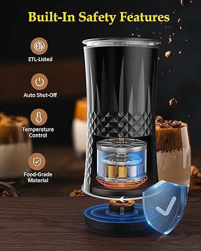 Miniatura 4 de Ausyle - Espumador de leche eléctrico 4 en 1 y vaporizador de leche, diseño elegante antideslizante, vaporizador de leche caliente y fría con