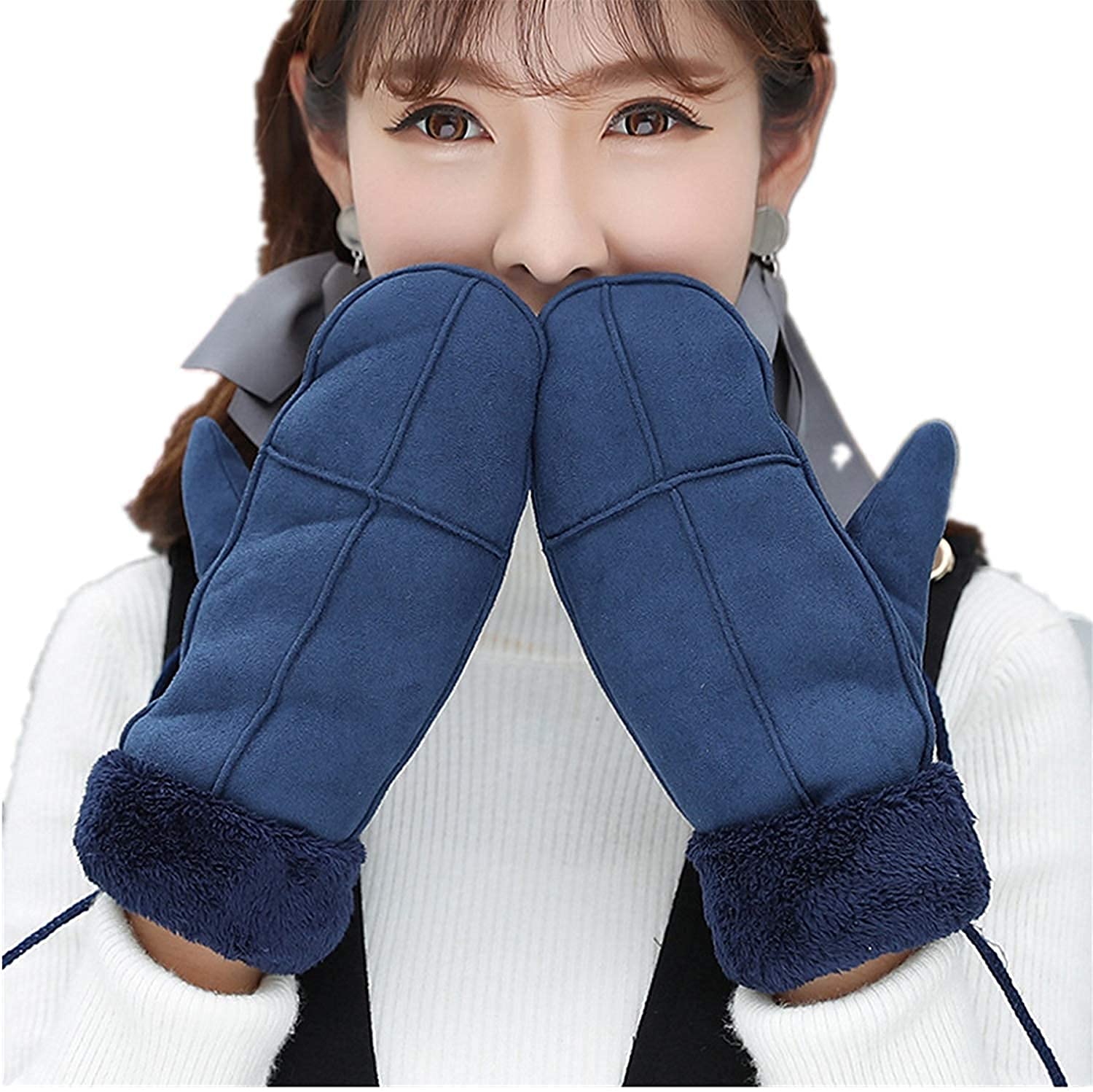 Ghcxy Unisex Navy Blue -Adult Mittens Womens Mens Winter Gloves Hand Warming Simple Pulse Glamorous Warm Gloves,,M