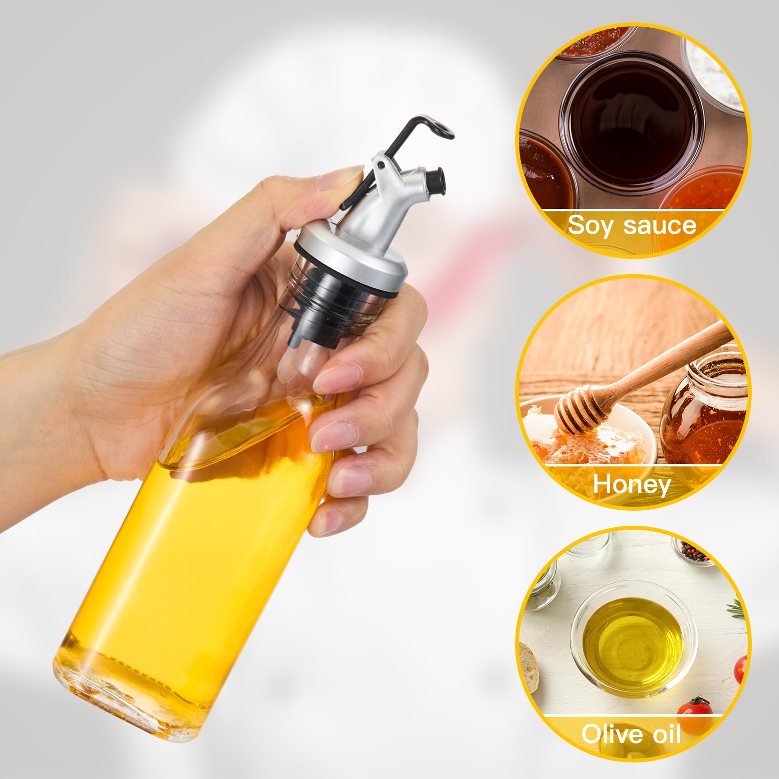 Zestaw dozowników oliwy z oliwek z przezroczystego szkła, 140 ml, z wylewką i octem, niezbędne przybory kuchenne z lejkiem ze stali nierdzewnej i czarną etykietą dla łatwej identyfikacji, 18 szt