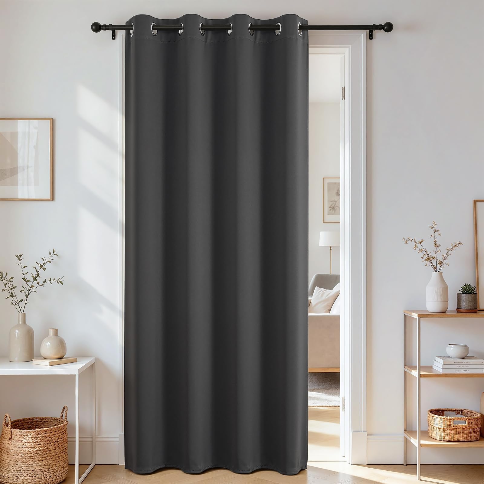 Joydeco Blackout Door Curtain for Doorway Privacy 78 Inches Long, Grommet Closet Curtain for Open Closet, Room Divider for Bedroom Living Room (Grey, 40Wx78L, 1 Panel)