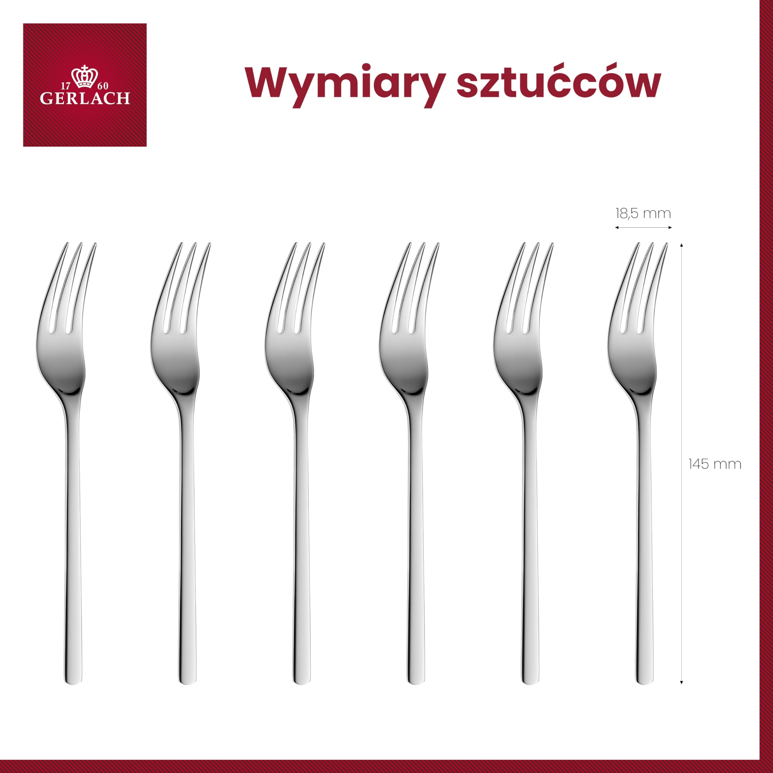 Gerlach Modern Widelczyki do Ciasta, Srebrny, 6 Sztuk