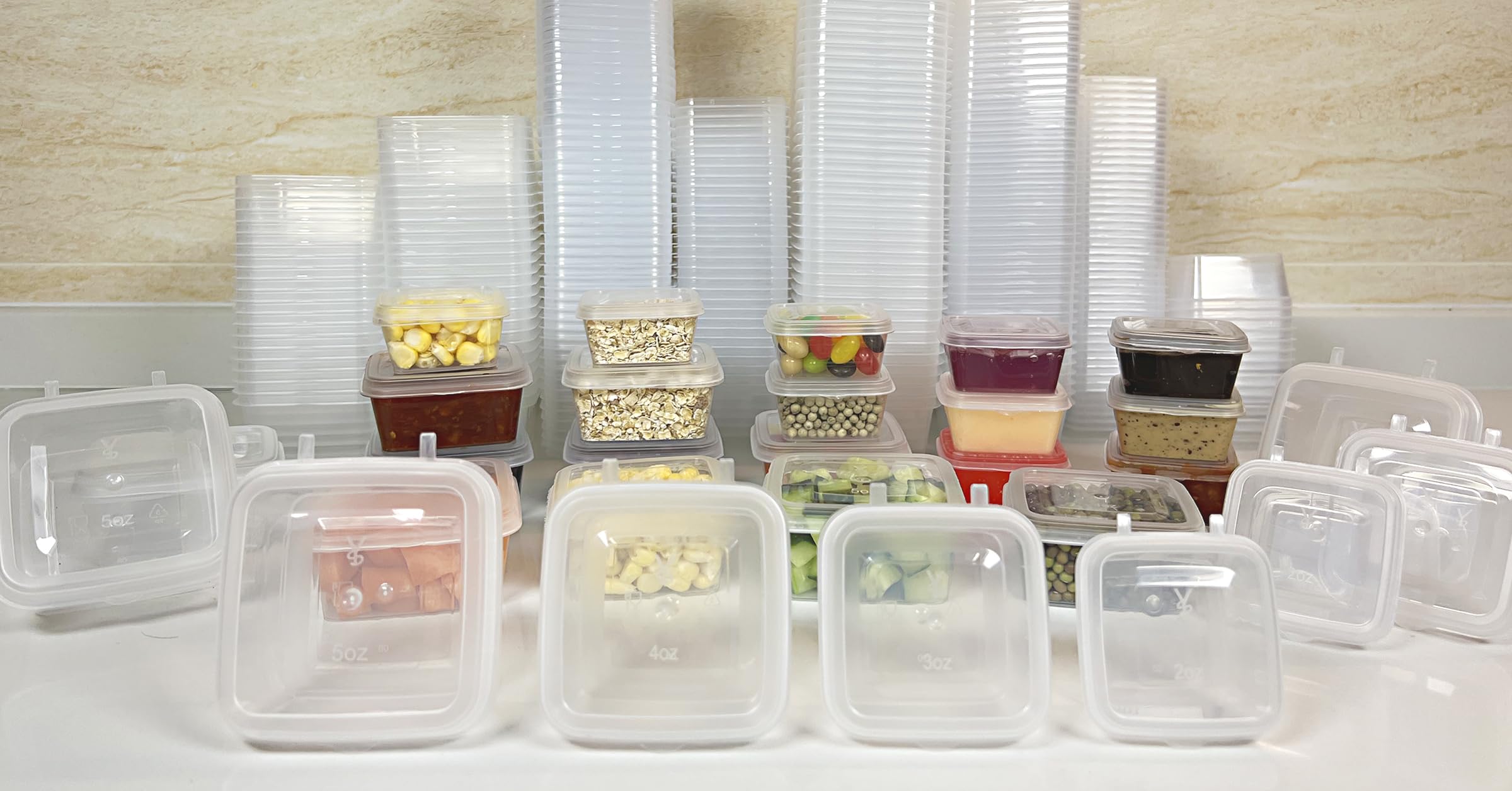 Recipientes de plástico de 4 onzas con tapas, vasos de porciones, vasos de gelatina, tazas de salsa, recipientes de condimentos con tapas, paquete de 200