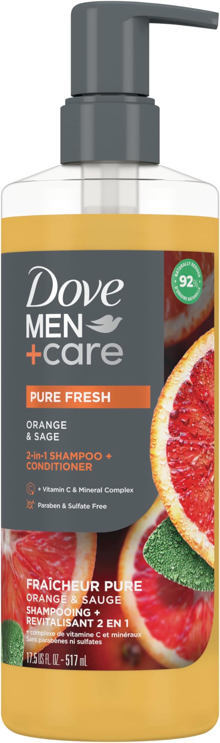 2-in-1 Shampoo + Conditioner Pure Fresh Orange & Sage for Strong, Healthy-Looking Hair, with Vitamin C & Mineral Complex, 17.5 oz